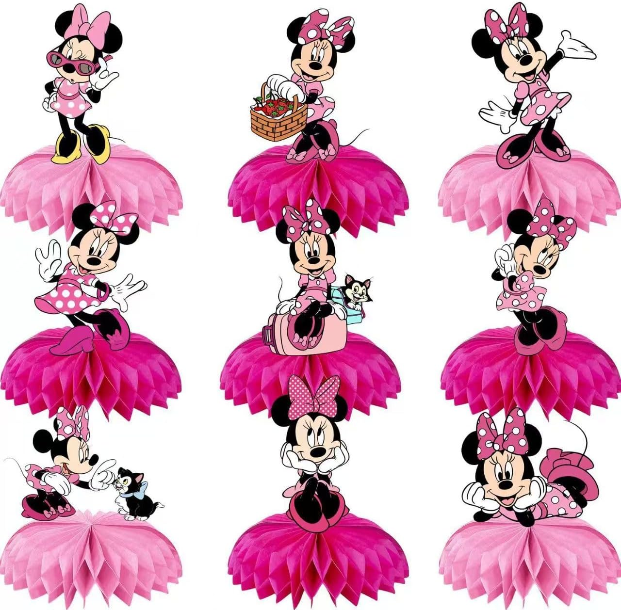 Minnie Birthday Honeycomb Centerpieces 9Pcs