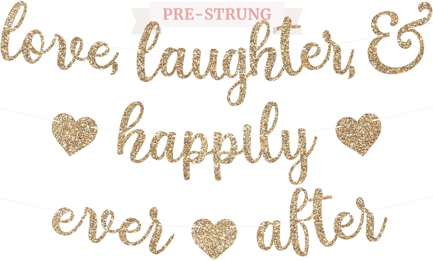 Pre-Strung Gold Glitter Wedding Banner - 8 ft Strand
