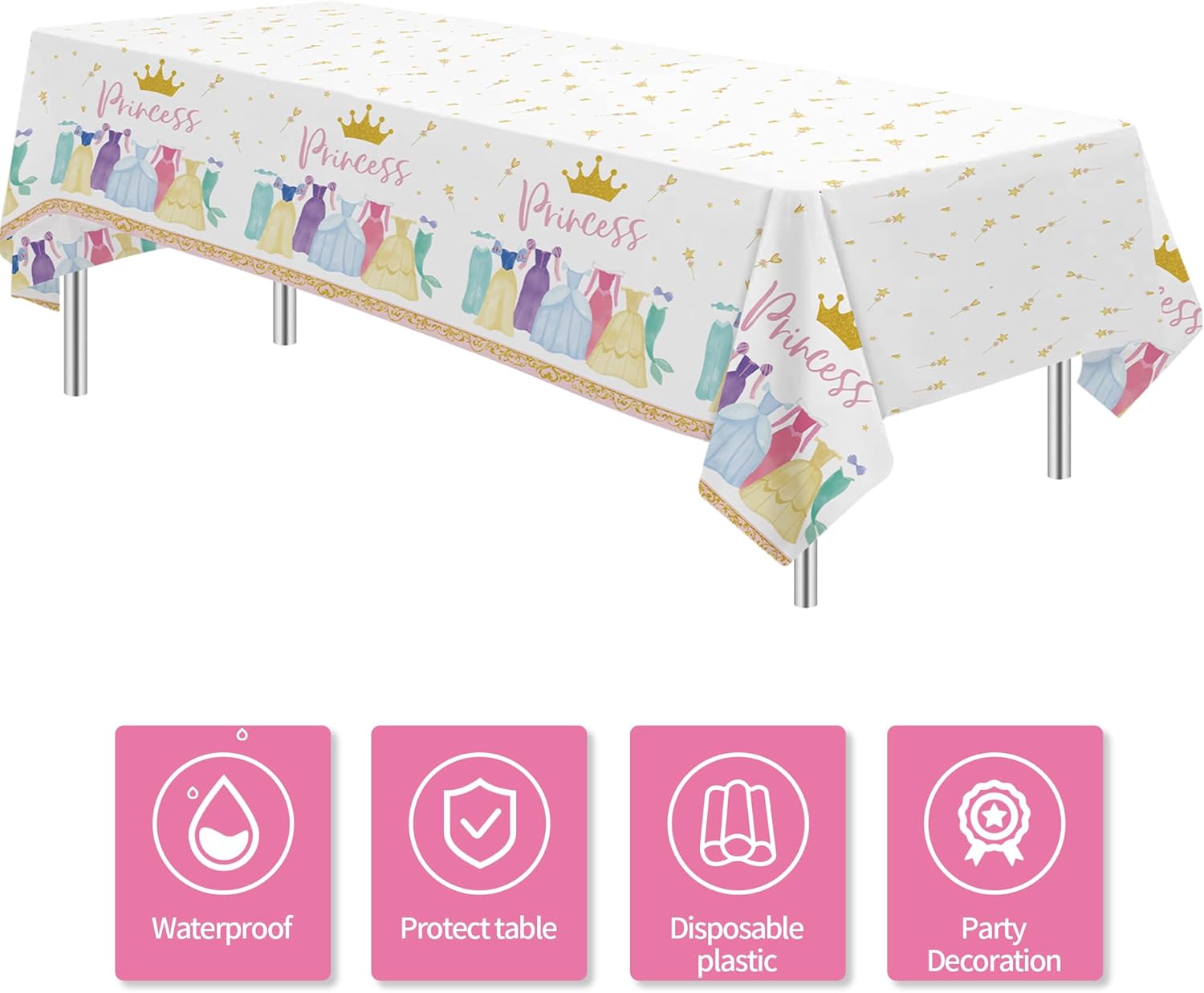 Princess Birthday Party Decorations Tablecloth Set 3 Pack 55x86in