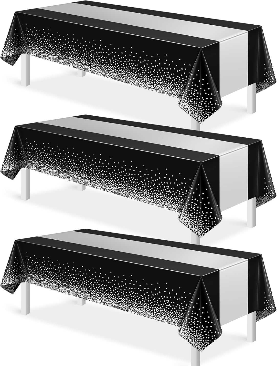 3Pcs Black and Silver Tablecloth Party Decorations