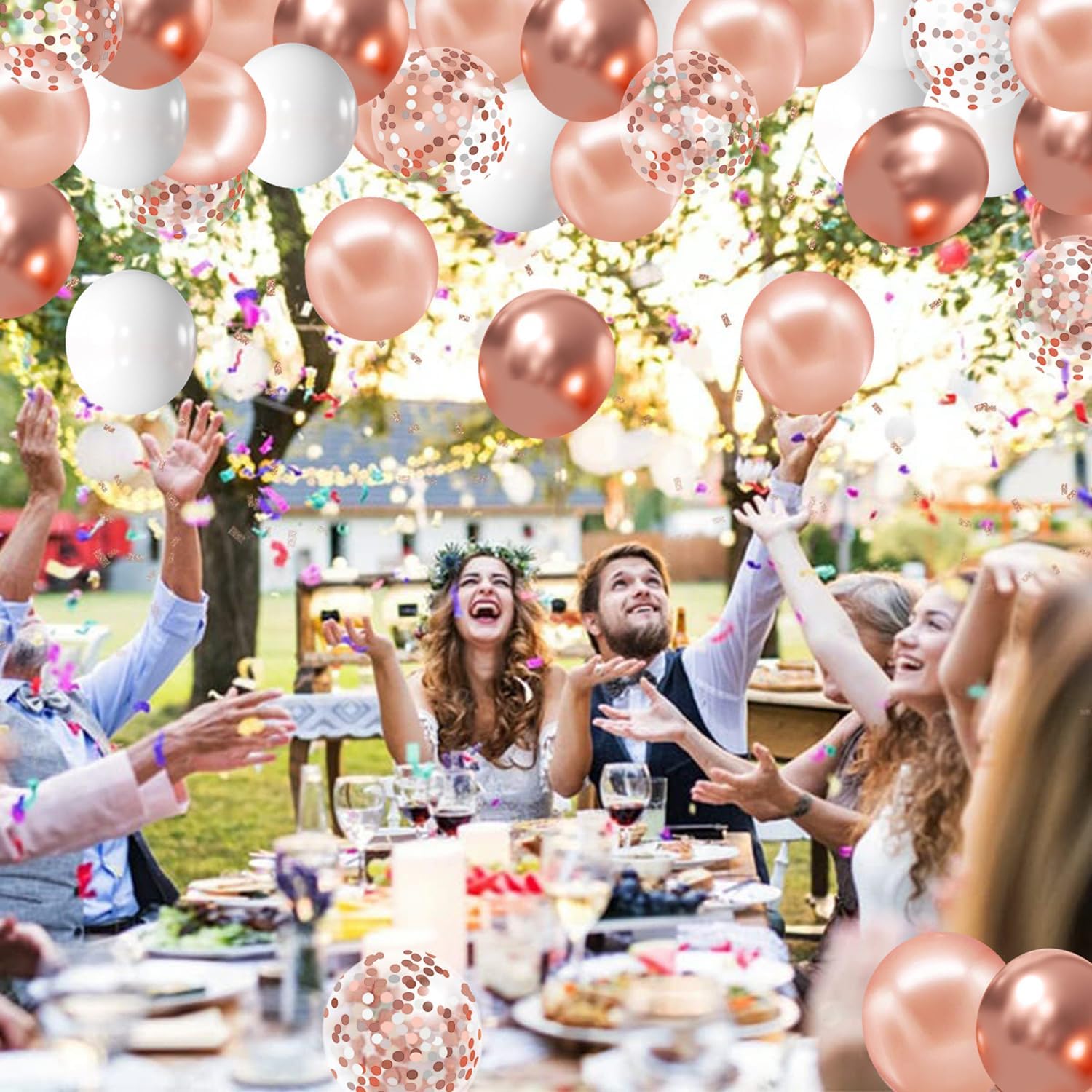 Zesliwy 50 Pack 12 Inch Rose Gold Balloons with 33 Feet Ribbon