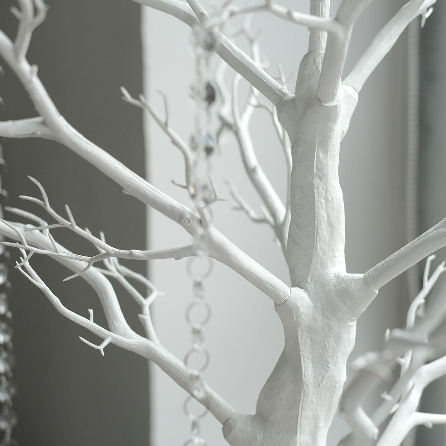 34 in White Metallic Manzanita Tree with 8 Acrylic Bead Chains