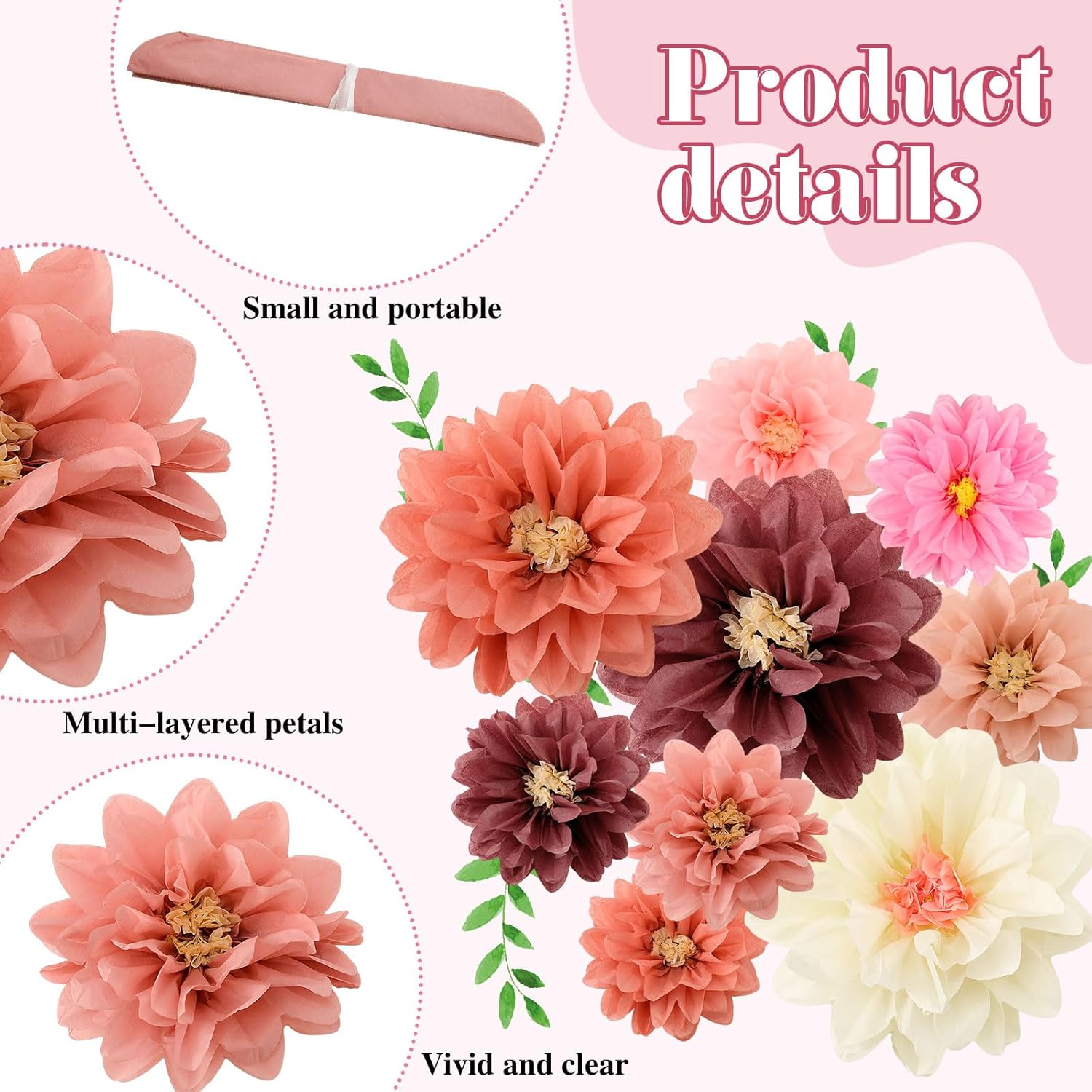 Geyee 18 PCS Tissue Paper Flowers Pom Poms Fiesta Decorations