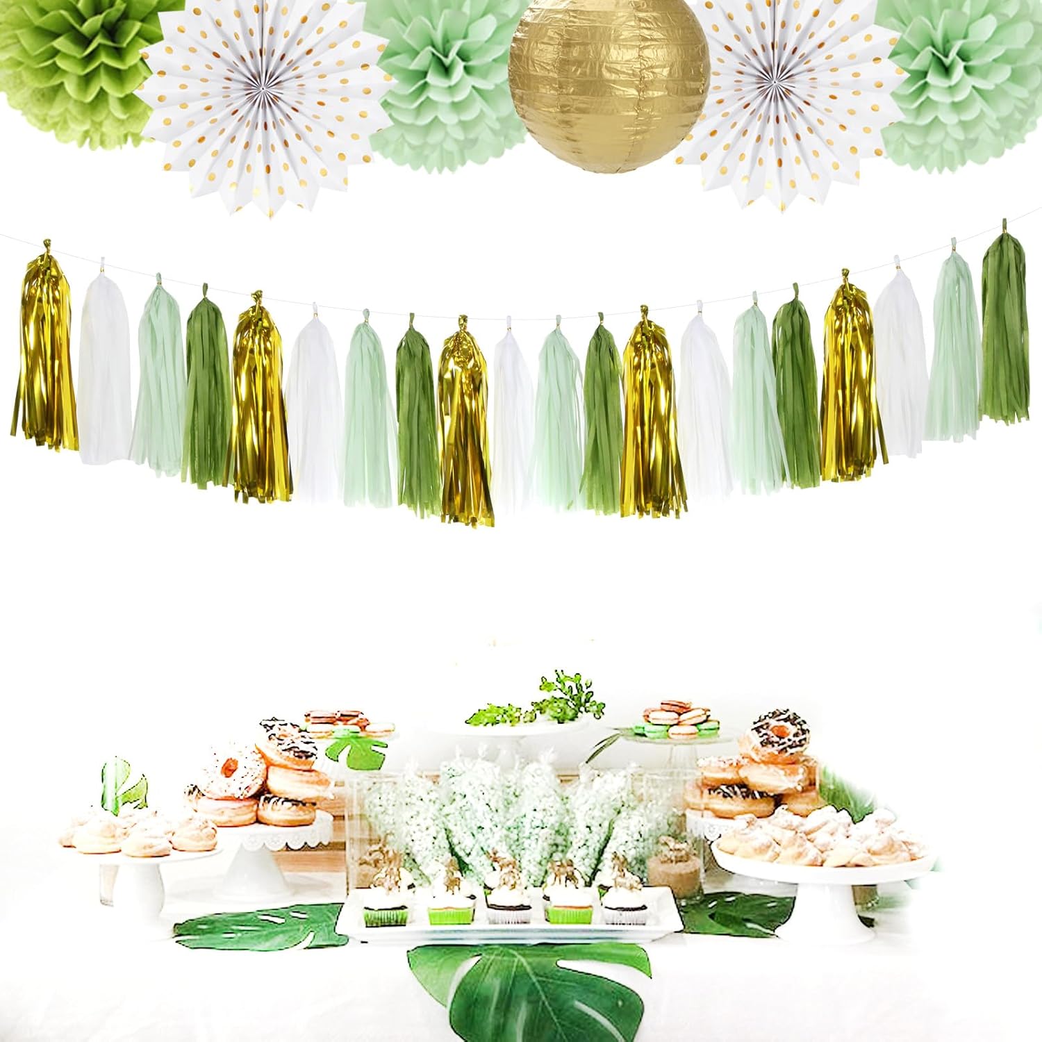 Sage Olive Green Gold Tassel Garland 20pcs