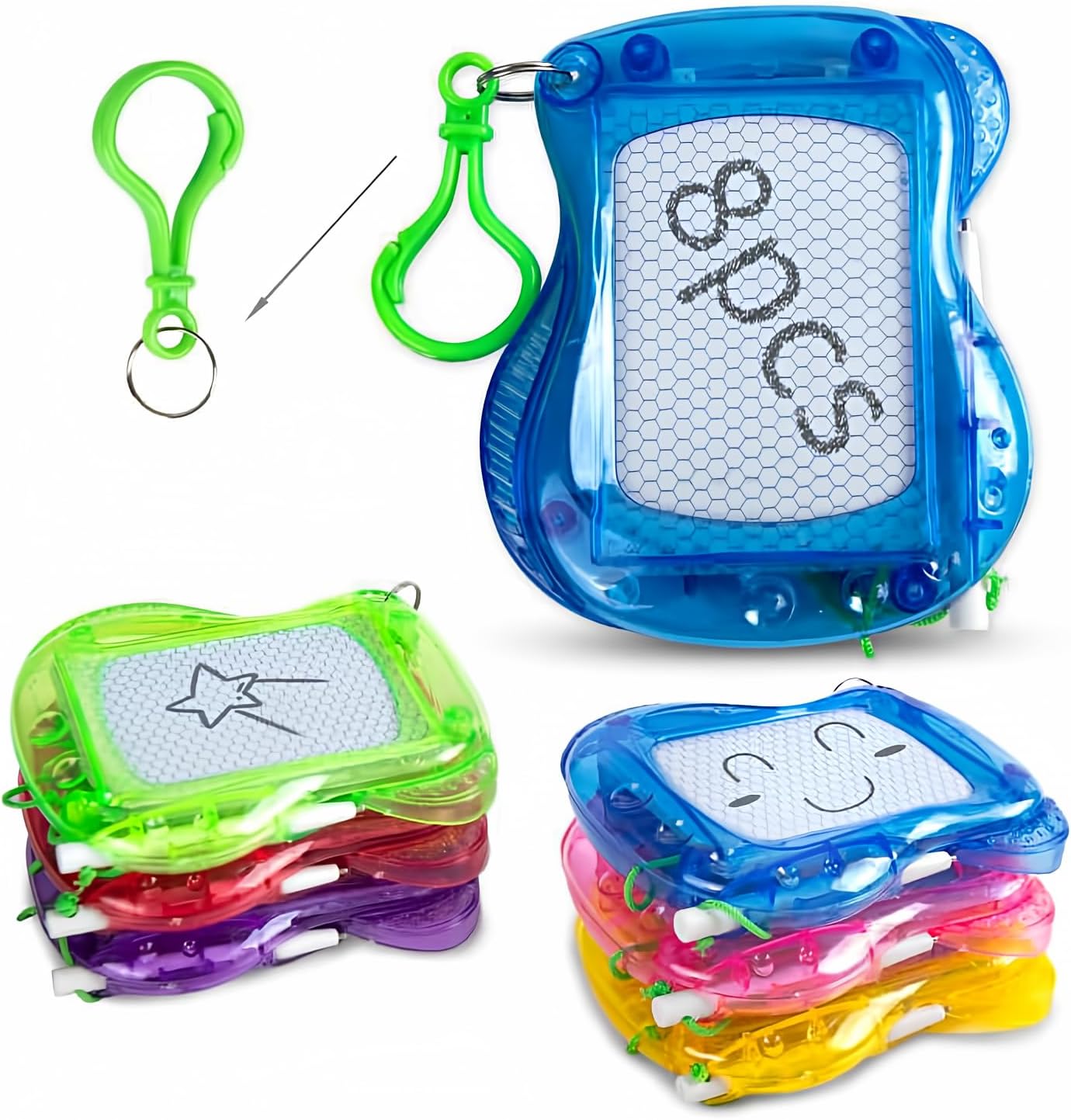 8 Mini Magnetic Drawing Boards with Metal Keychain for Kids