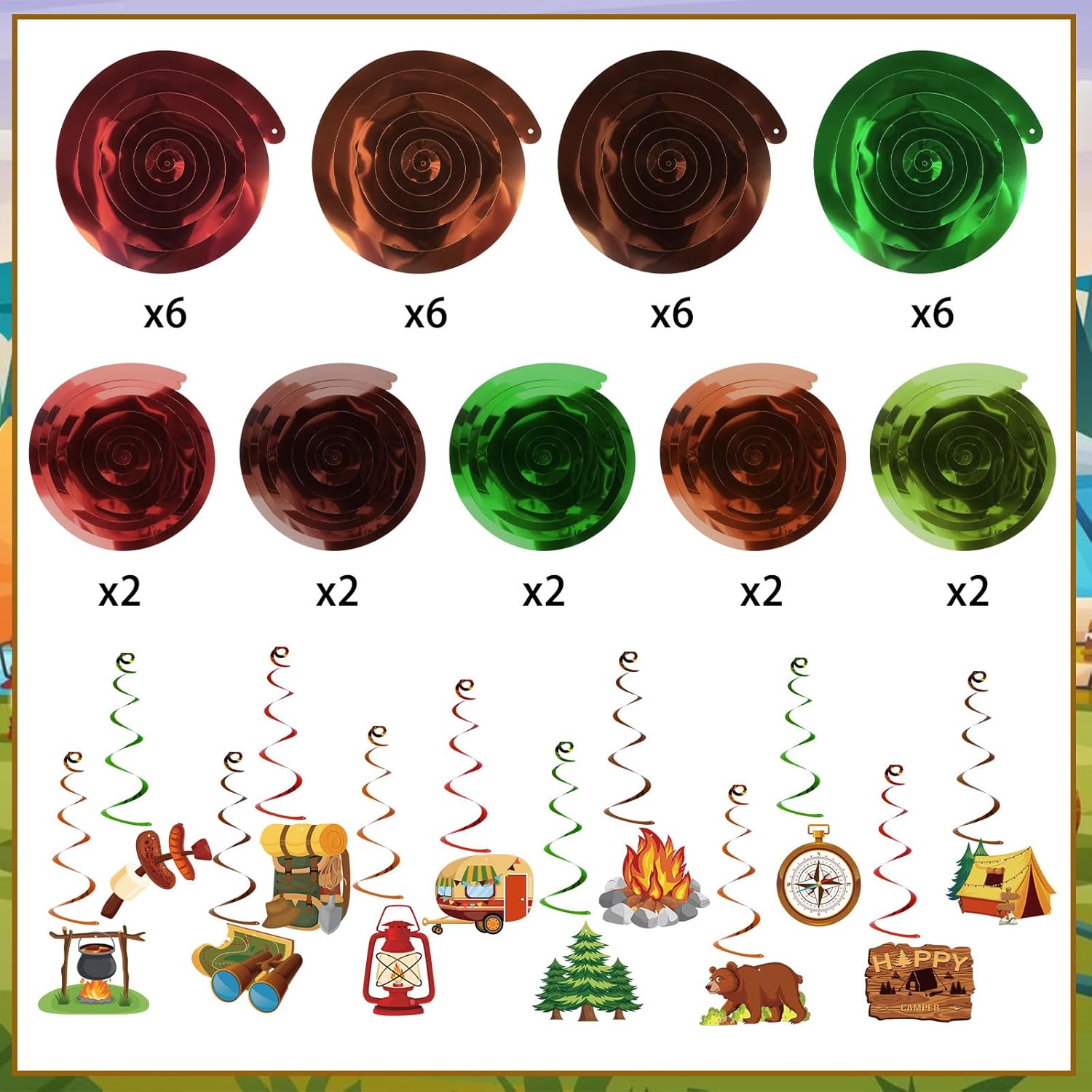 Camping Hanging Swirls 58 Pieces Party Decor