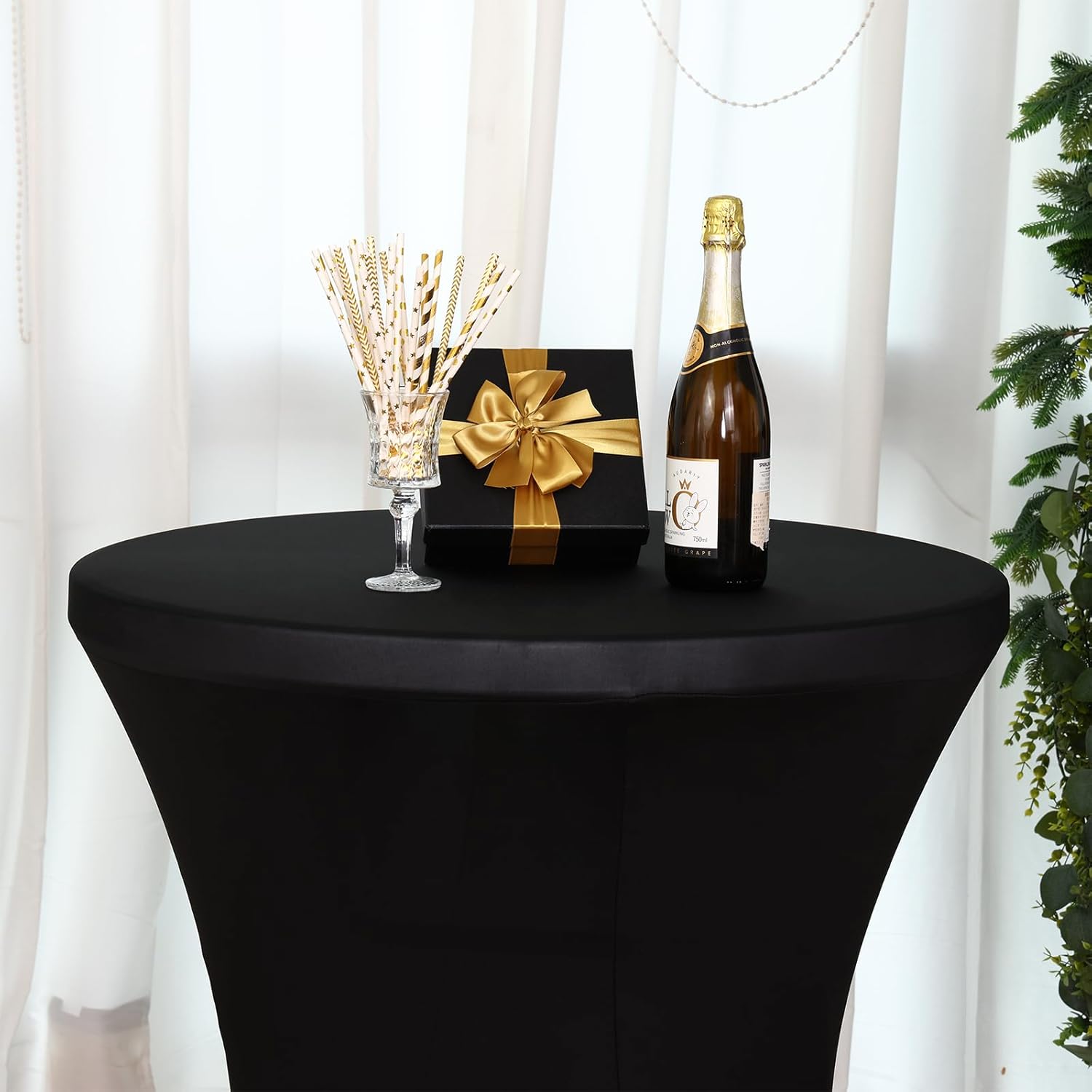 Fixwal 4 Pack Spandex Cocktail Table Covers Black Stretch Round