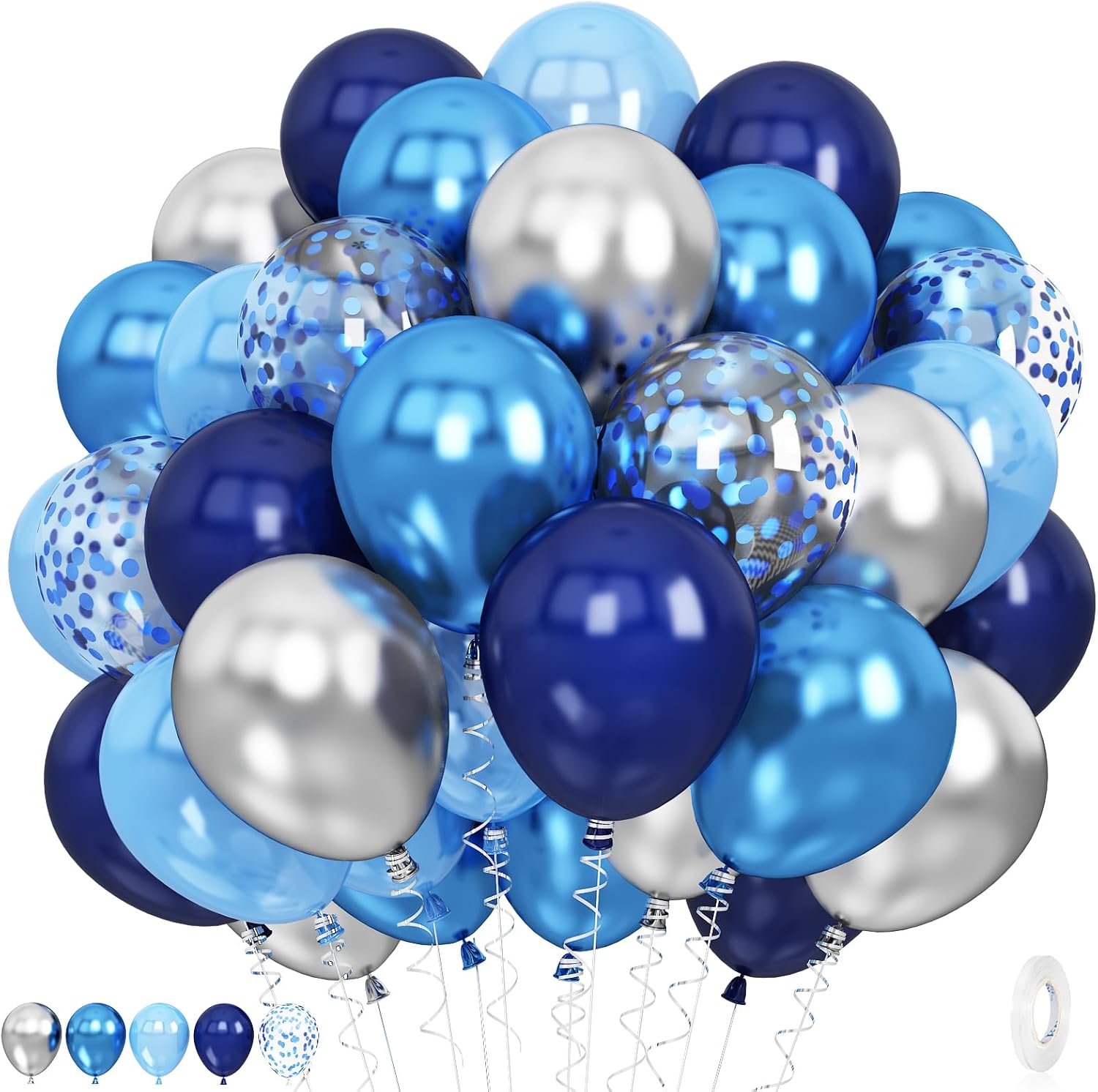 60 Pcs Blue Silver Balloons Party Decor Set