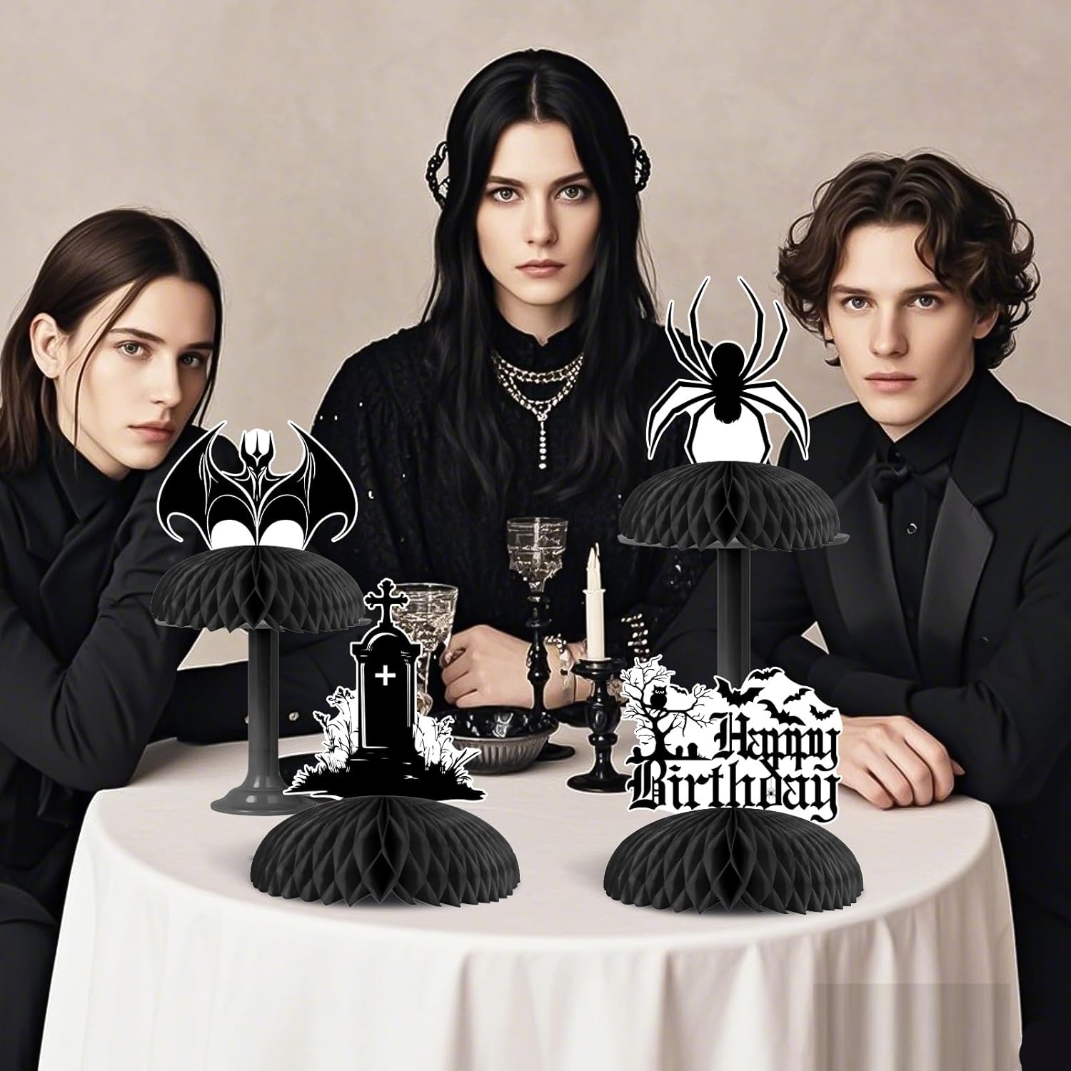Cheereveal 8Pcs Gothic Black Honeycomb Centerpieces