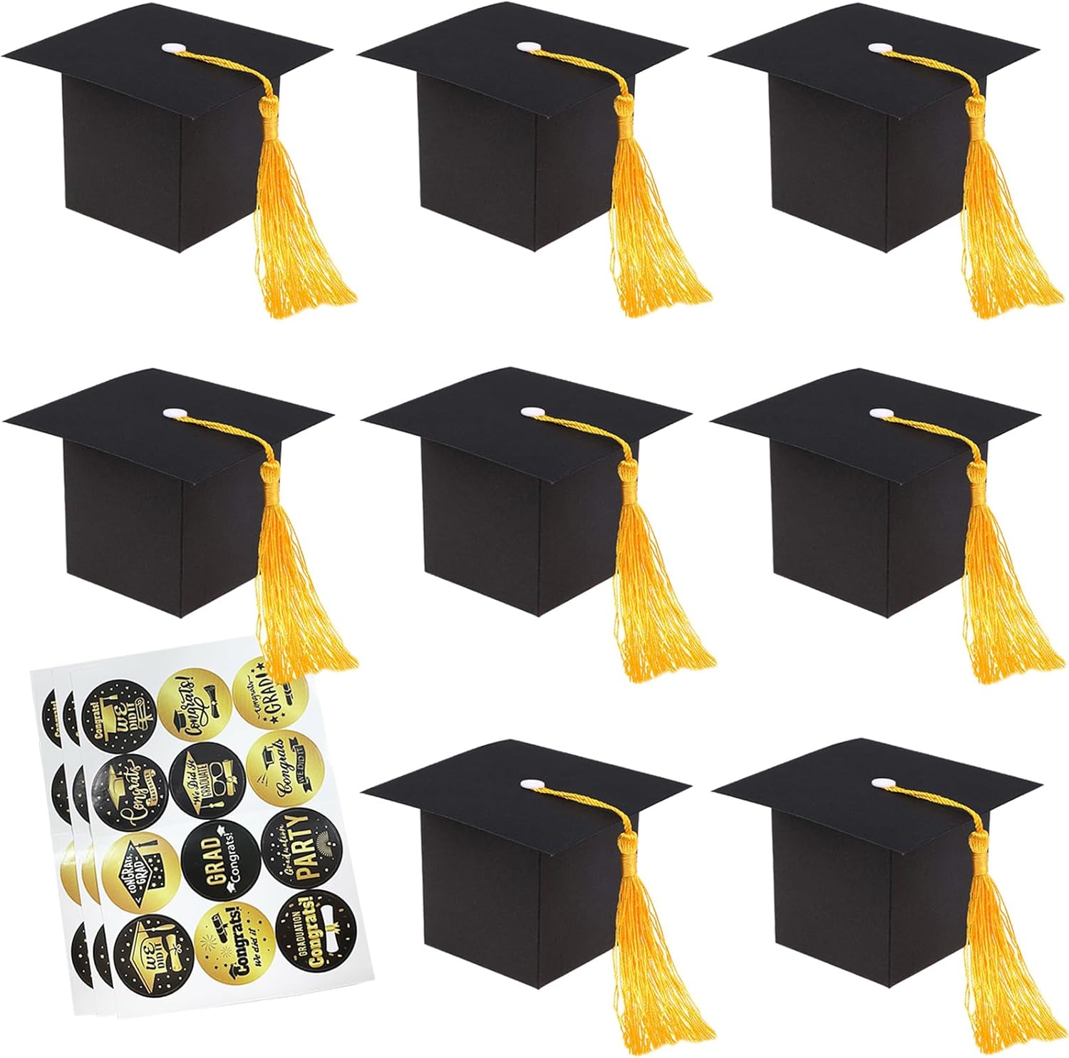 BESSEEK 30Pcs Black Graduation Cap Candy Boxes with Yellow Tassel