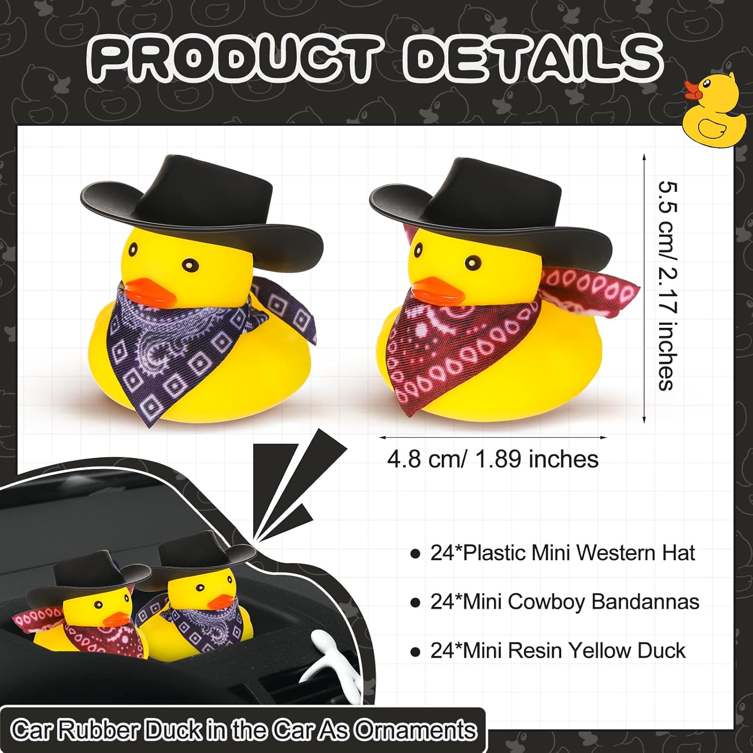24 Piece Cowboy Rubber Duck Set with Hat and Scarf