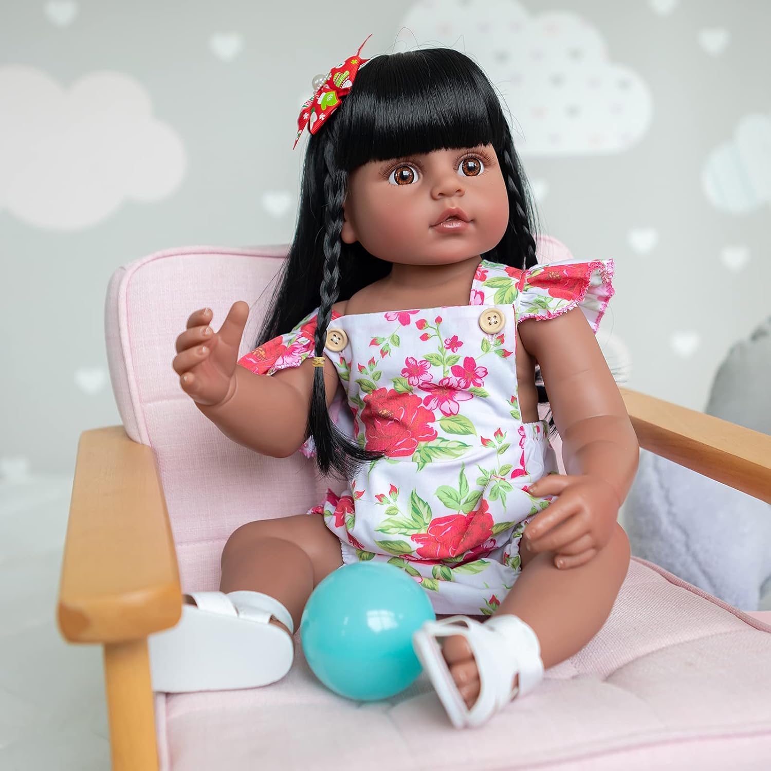 Angelbaby Realistic Black Reborn Baby Doll with Long Hair