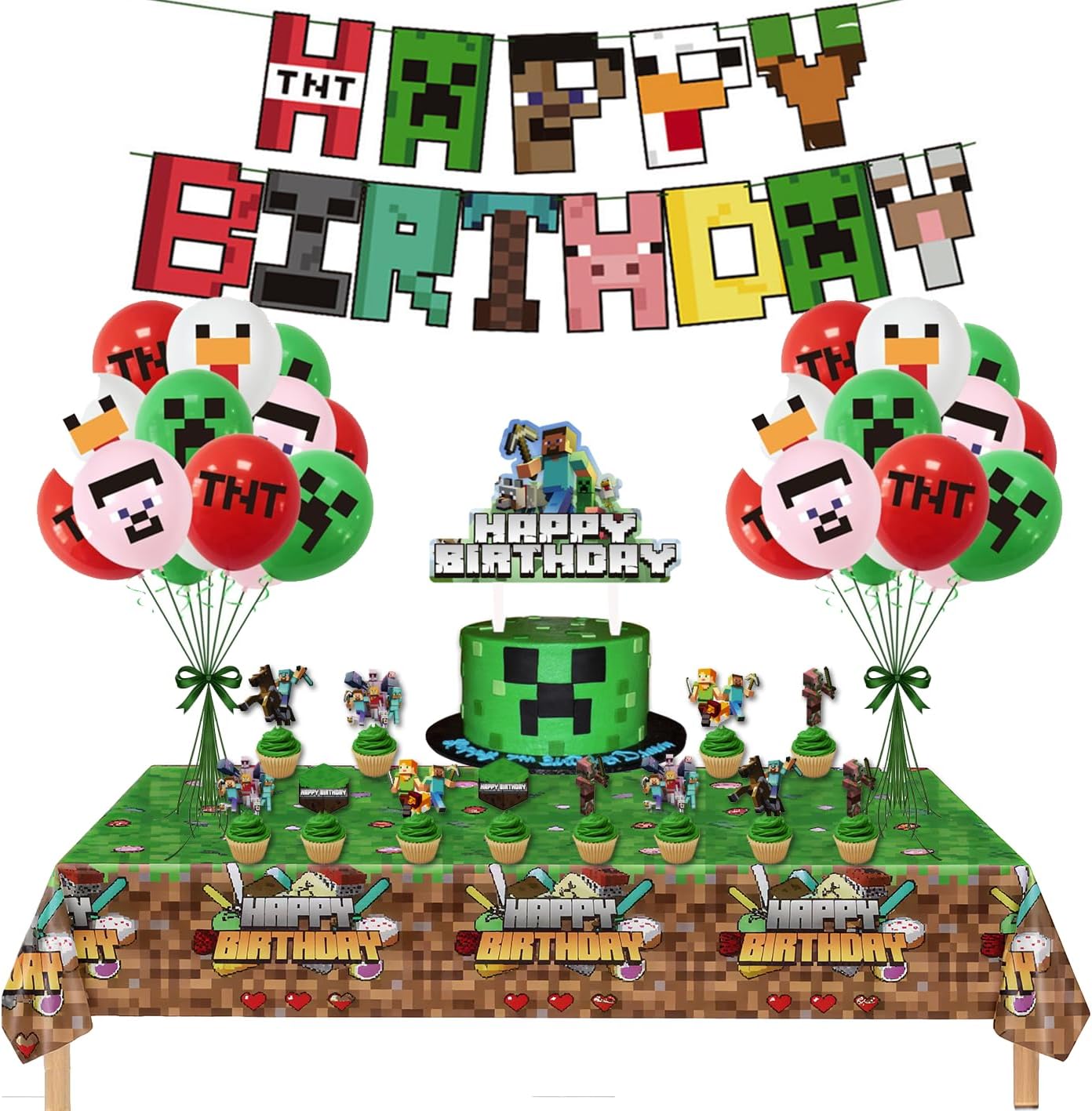 Pixel Miner Birthday Decor 40 Pcs Party Supplies