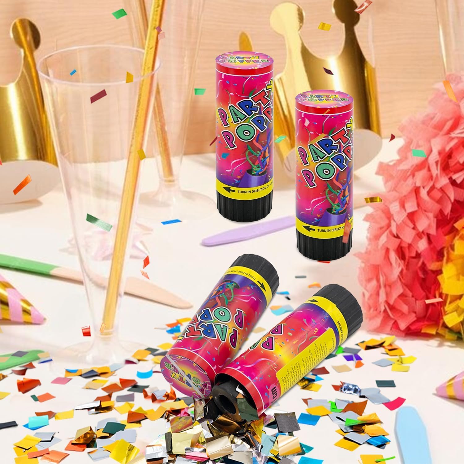 24 Pack Multicolor Confetti Poppers for Parties