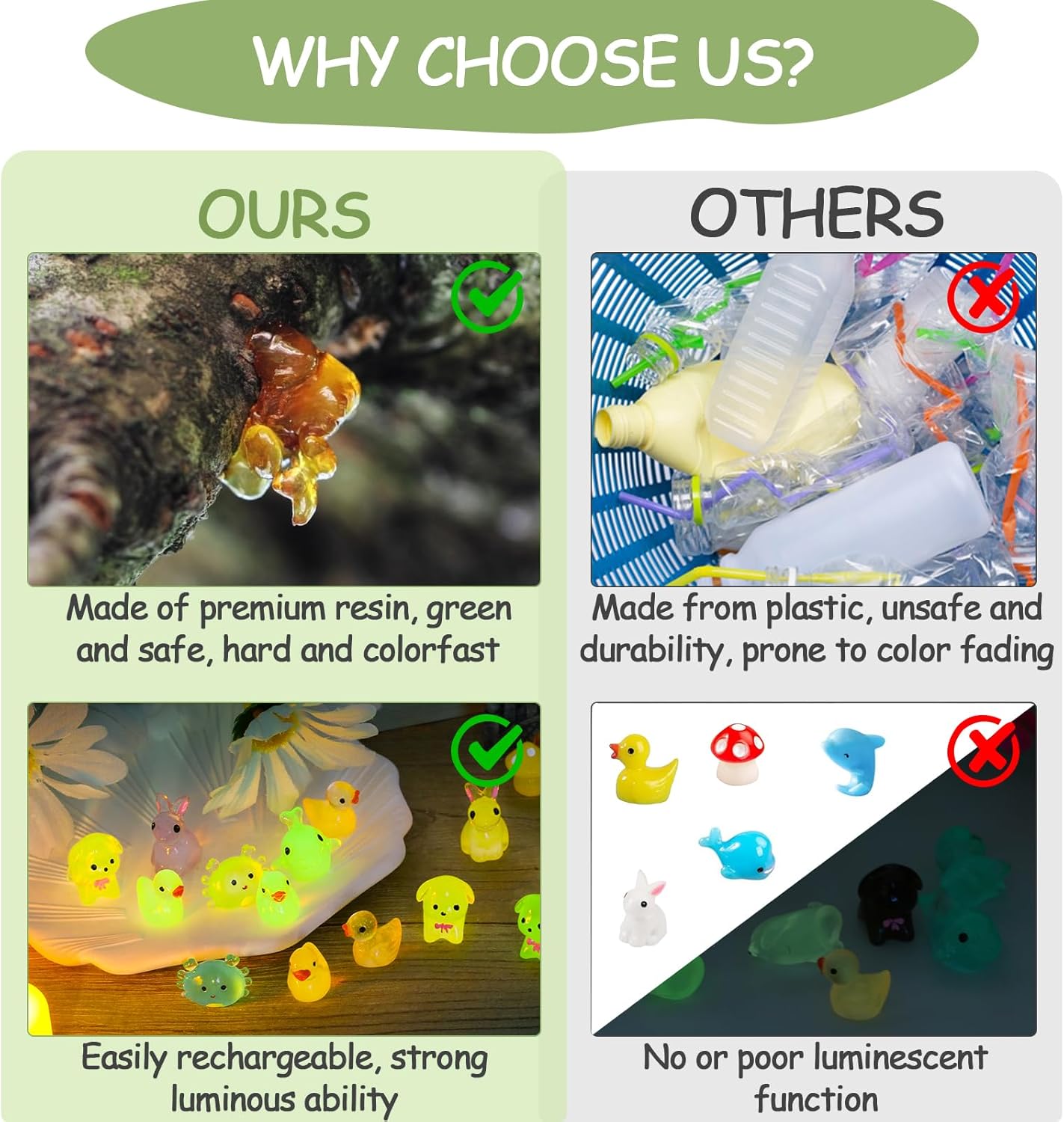 126 Pcs Glow-in-the-Dark Resin Ducks and Animals