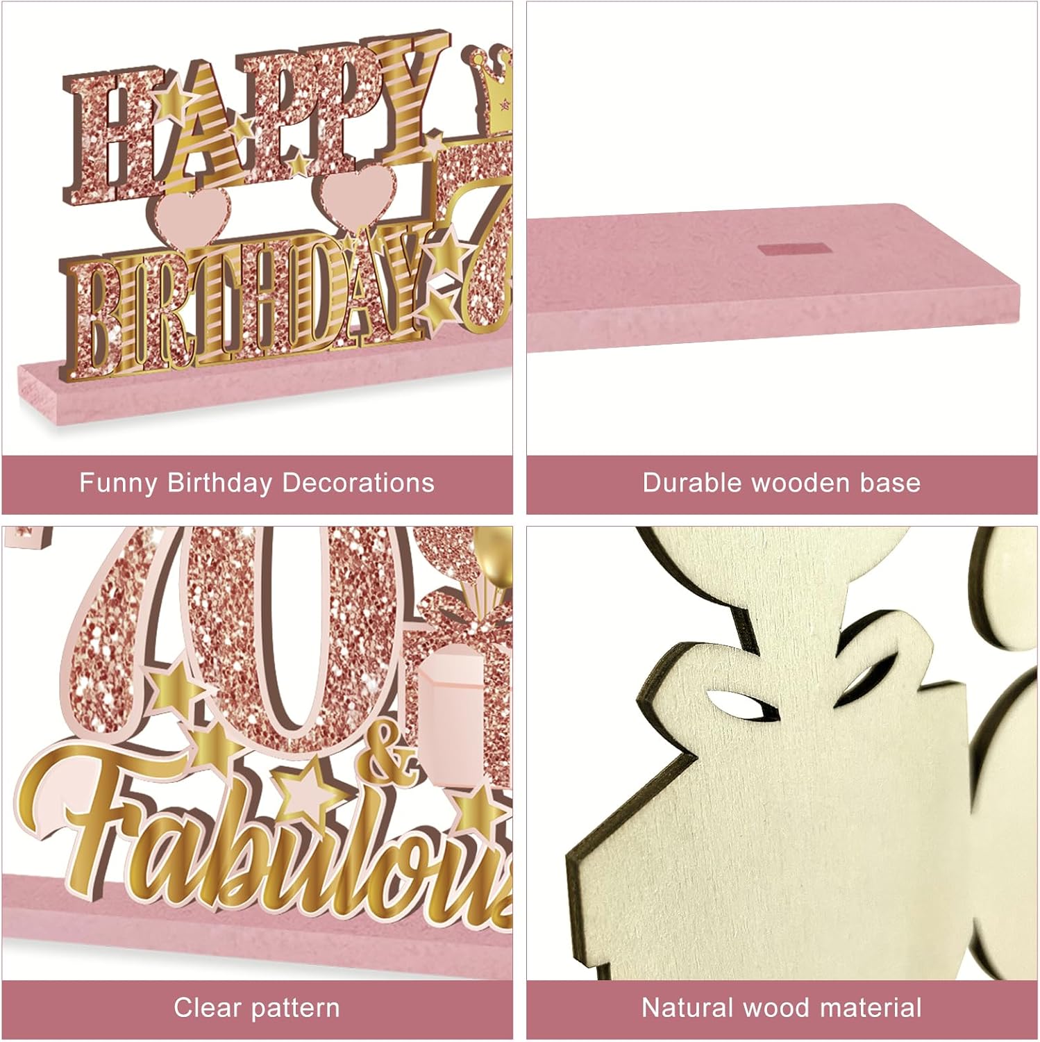 Pink Rose Gold 70th Birthday Wooden Table Centerpieces Set