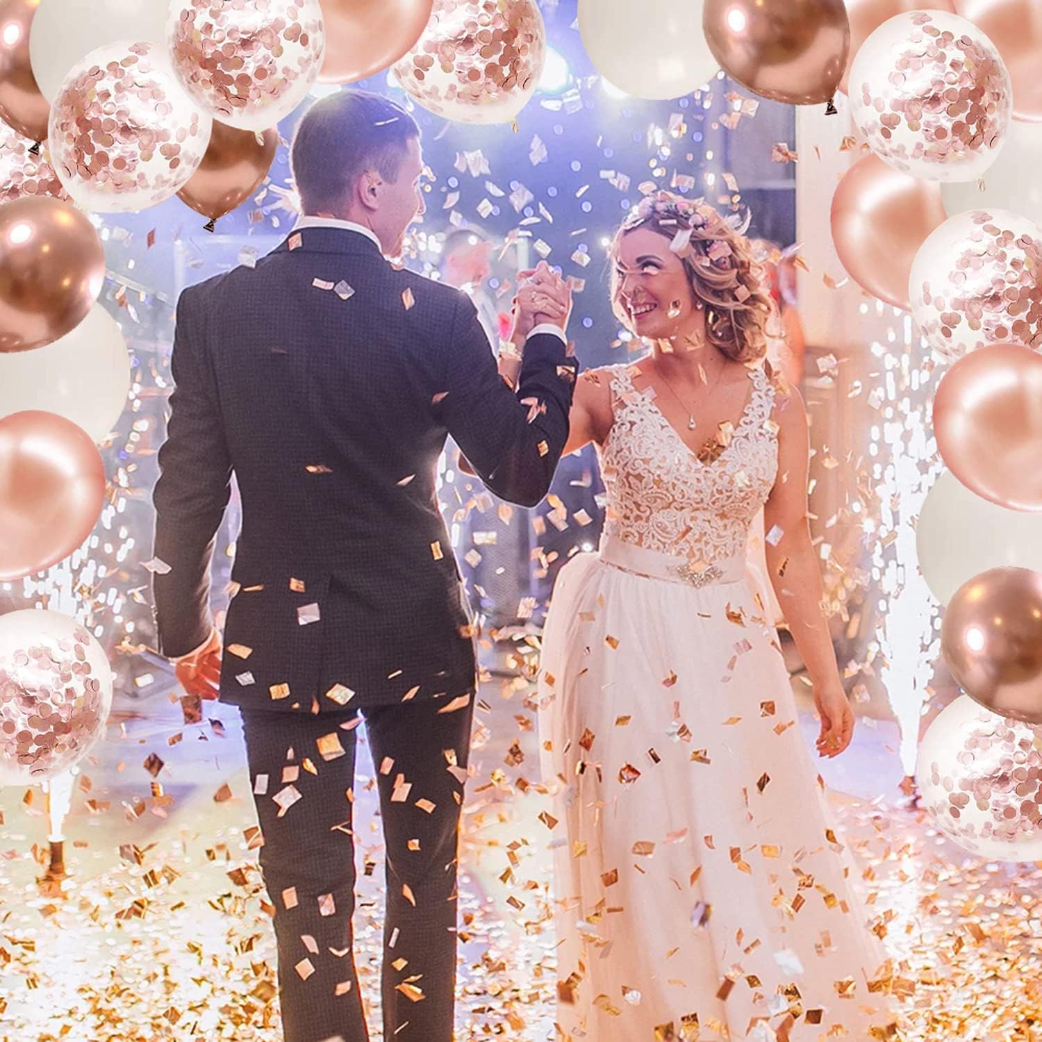 Rose Gold Confetti Balloons 50pcs 12 Inch Set with 33 Feet String