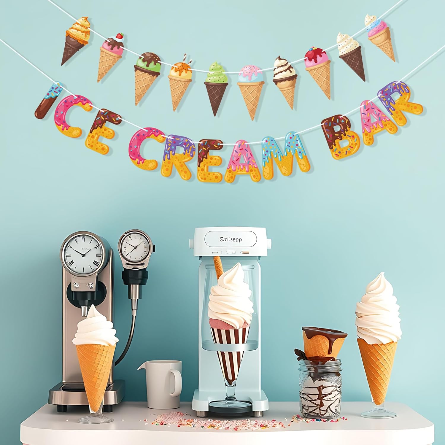 Ice Cream Bar Banner Garland Party Decor