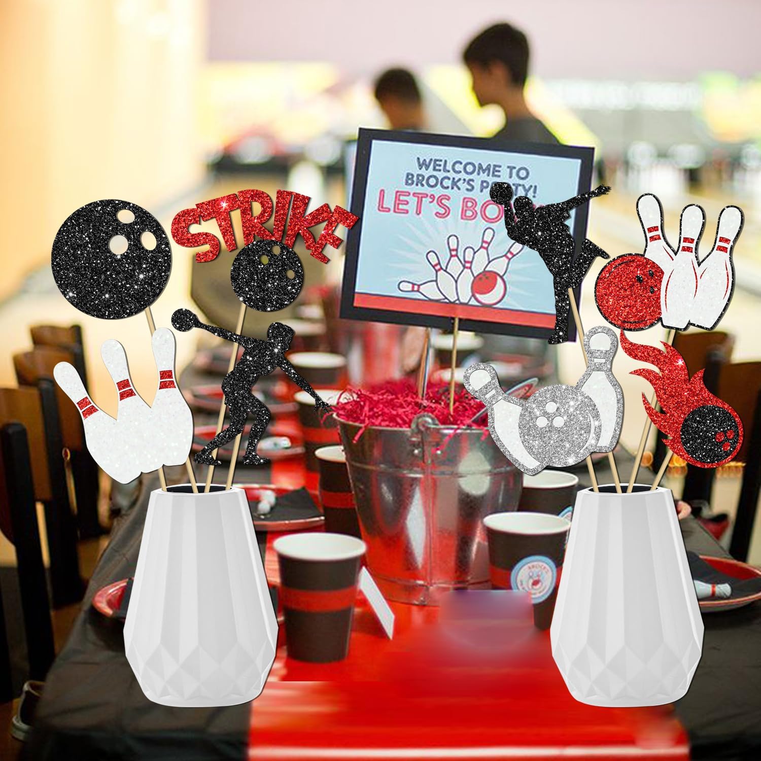 Bowling Party Centerpiece Sticks 16PCS Glitter Decorations
