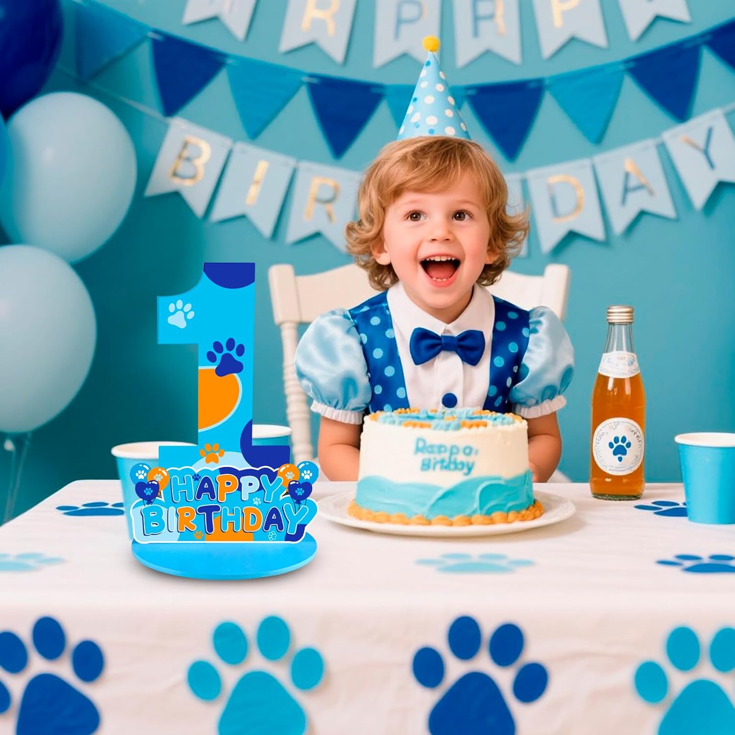 Dog Paw 1st Birthday Centerpiece Number Sign Decorations