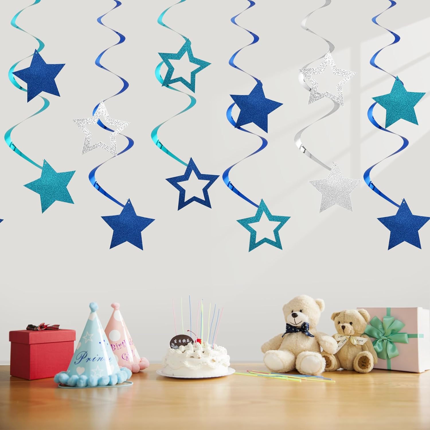 64pcs Blue Foil Swirl Streamers for Birthday Party Decorations