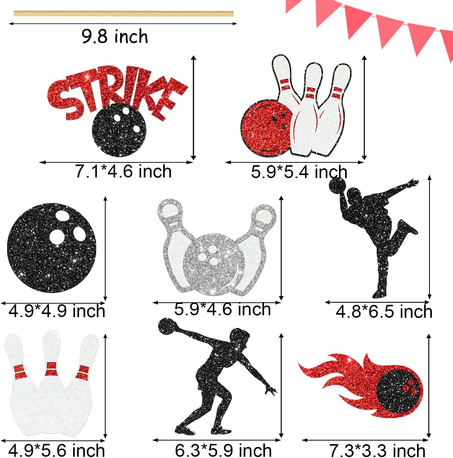 Bowling Party Centerpiece Sticks 16PCS Glitter Decorations