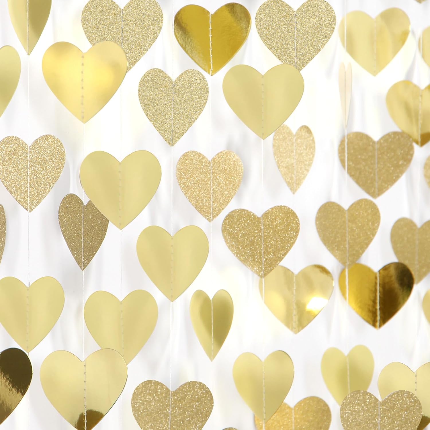 Glitter Champagne Gold Heart Garland 52ft Hanging Streamers Decor