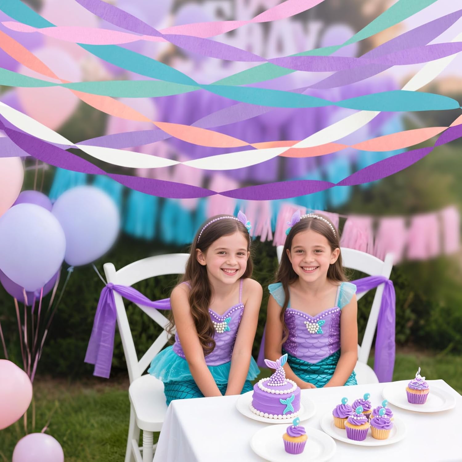 Riqiaqia Streamers Party Decorations 8 Rolls Purple Blue Mint White