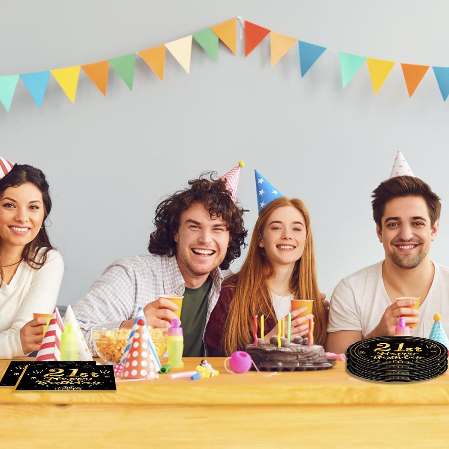 40 Pcs 21st Birthday Black Gold Tableware Set
