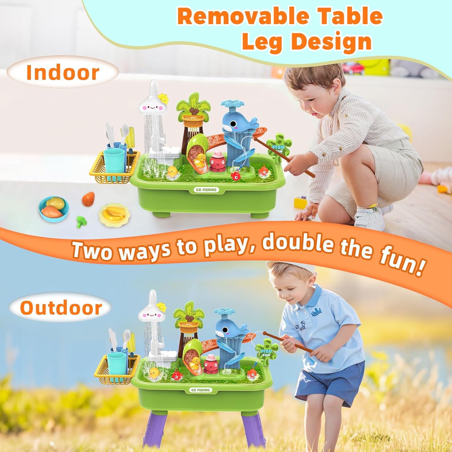 Water Table for Toddlers 1-3 with Pump and Fishing Game