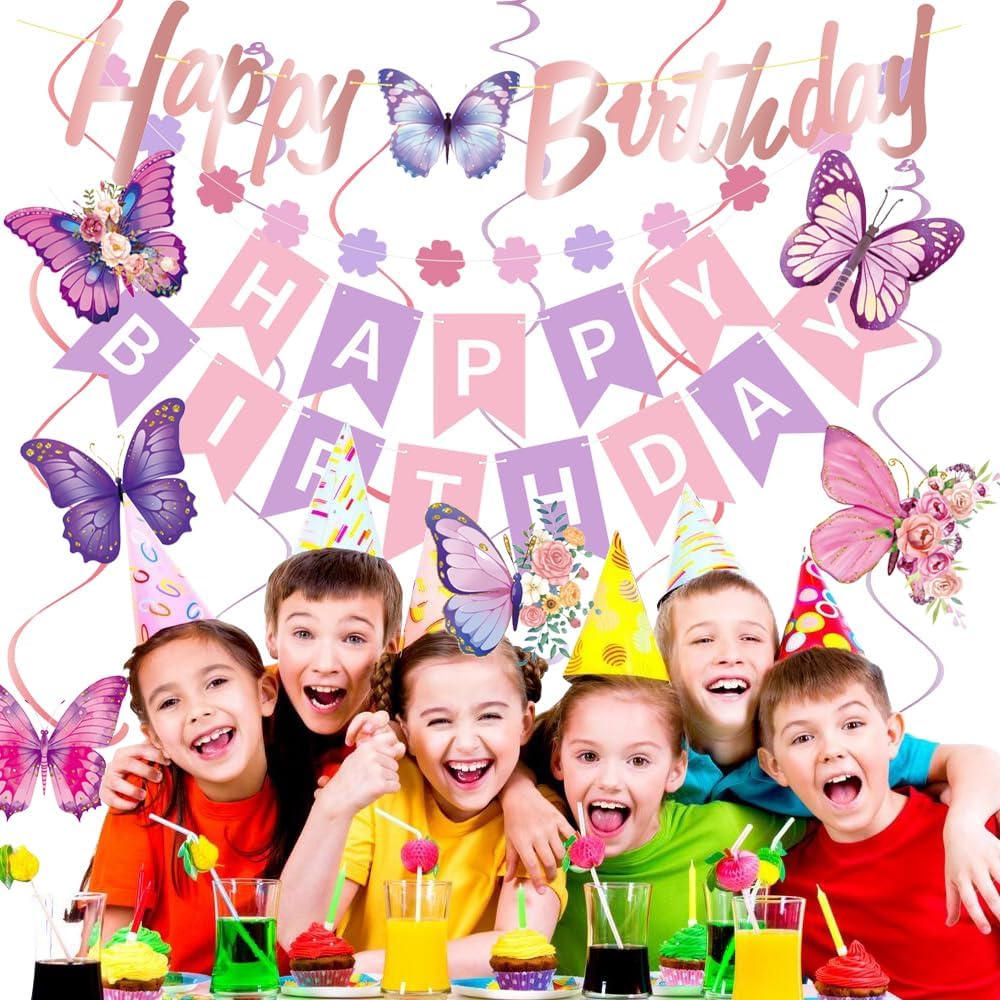 Purple Pink Birthday Decorations Set for Women Girls