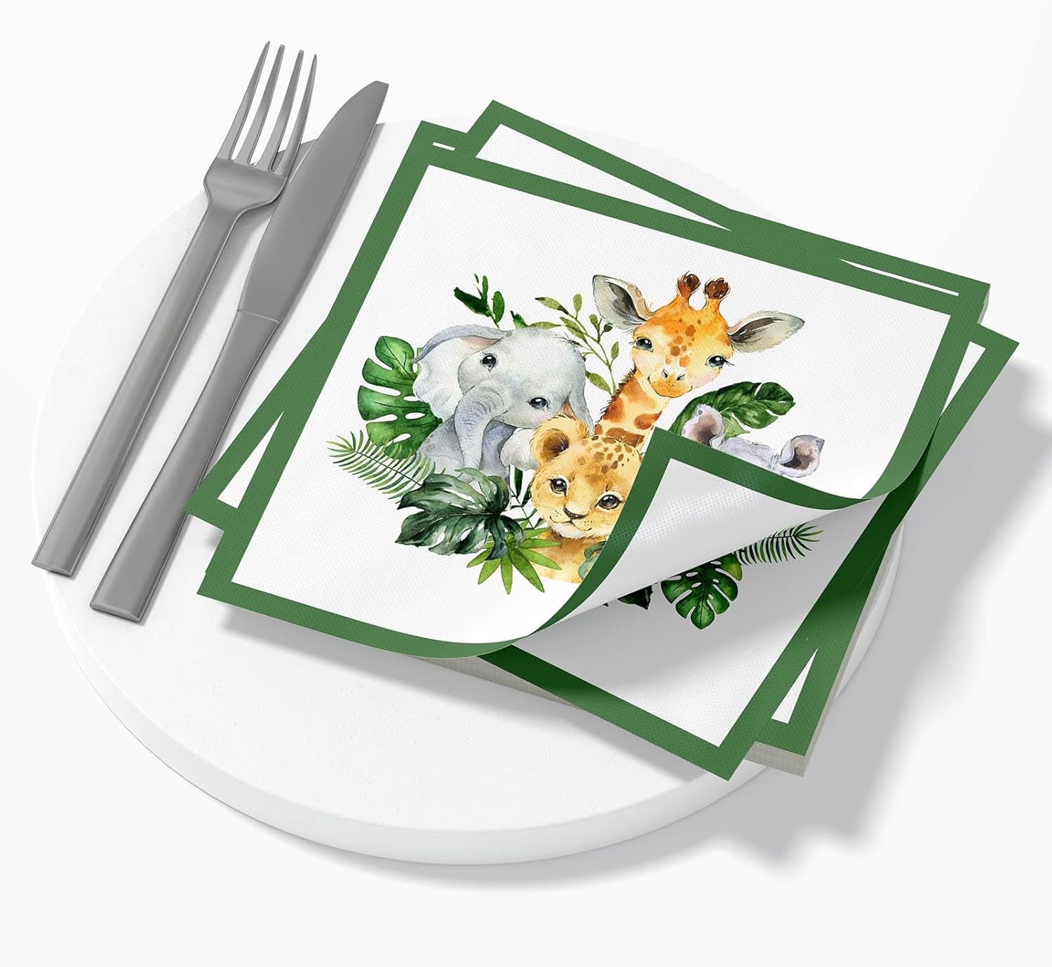 Yuzioey 50 Pcs Safari Napkins Jungle Animals Disposable Tableware