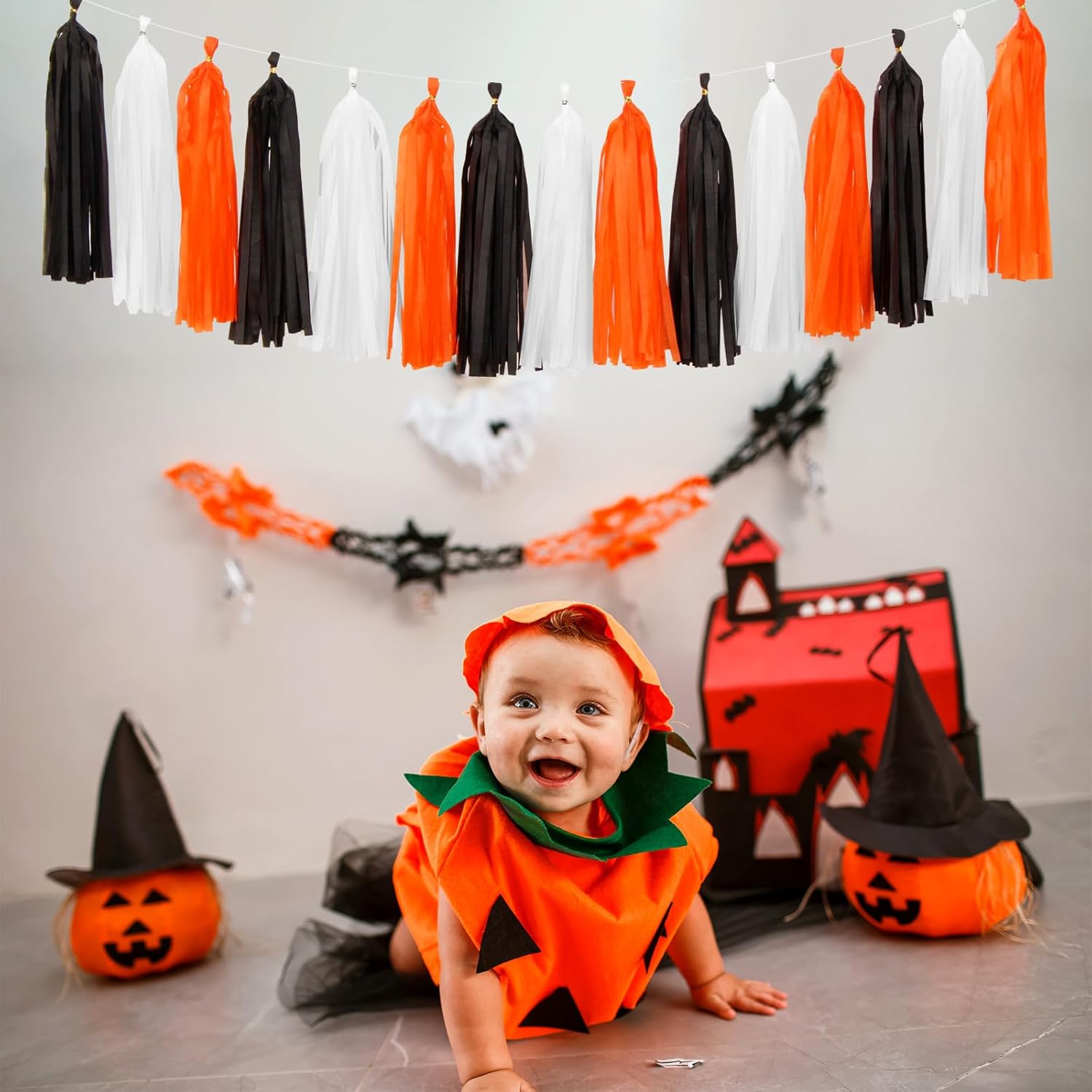 Panduola Black White Orange Halloween Garland Decorations