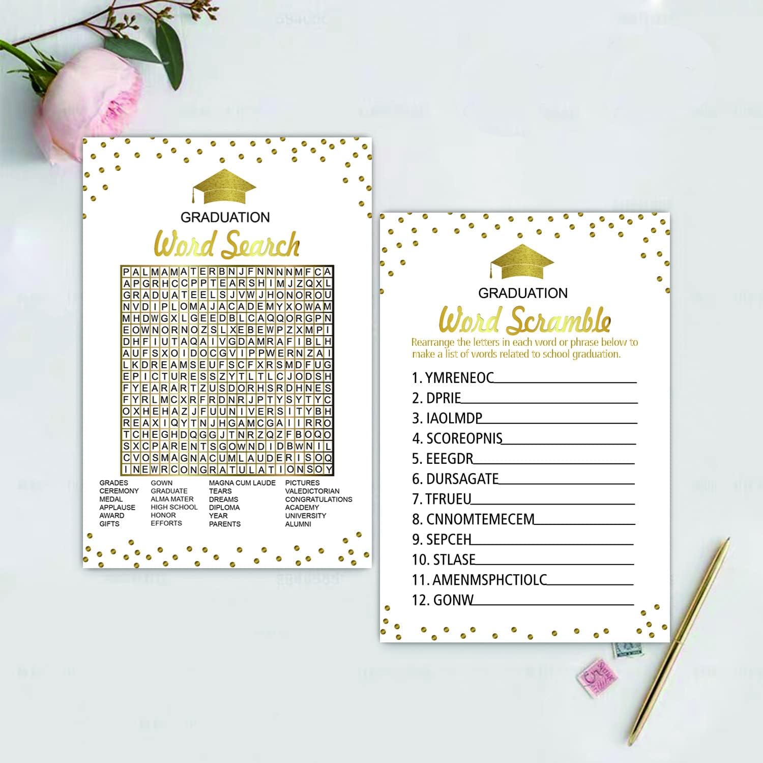 Graduation Party Word Scramble Game Cards 50 Pack