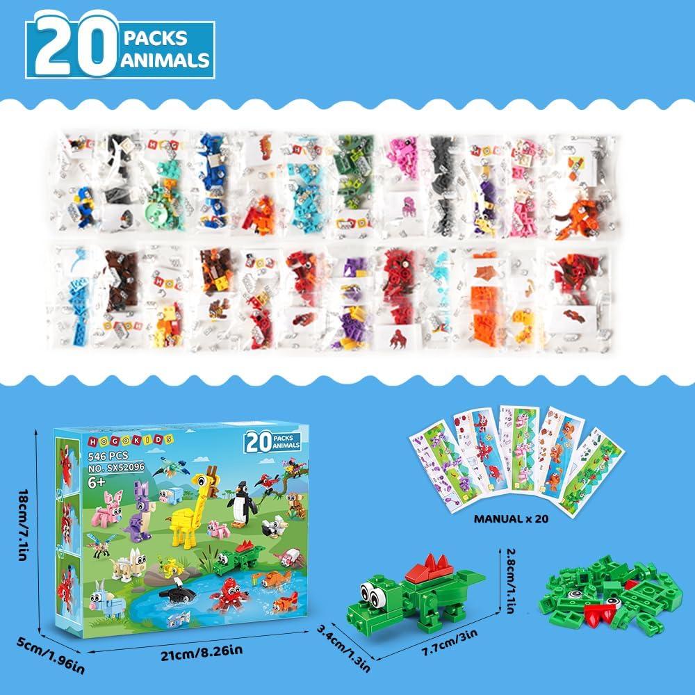 HOGOKIDS 20 Pack Animal Building Blocks Set