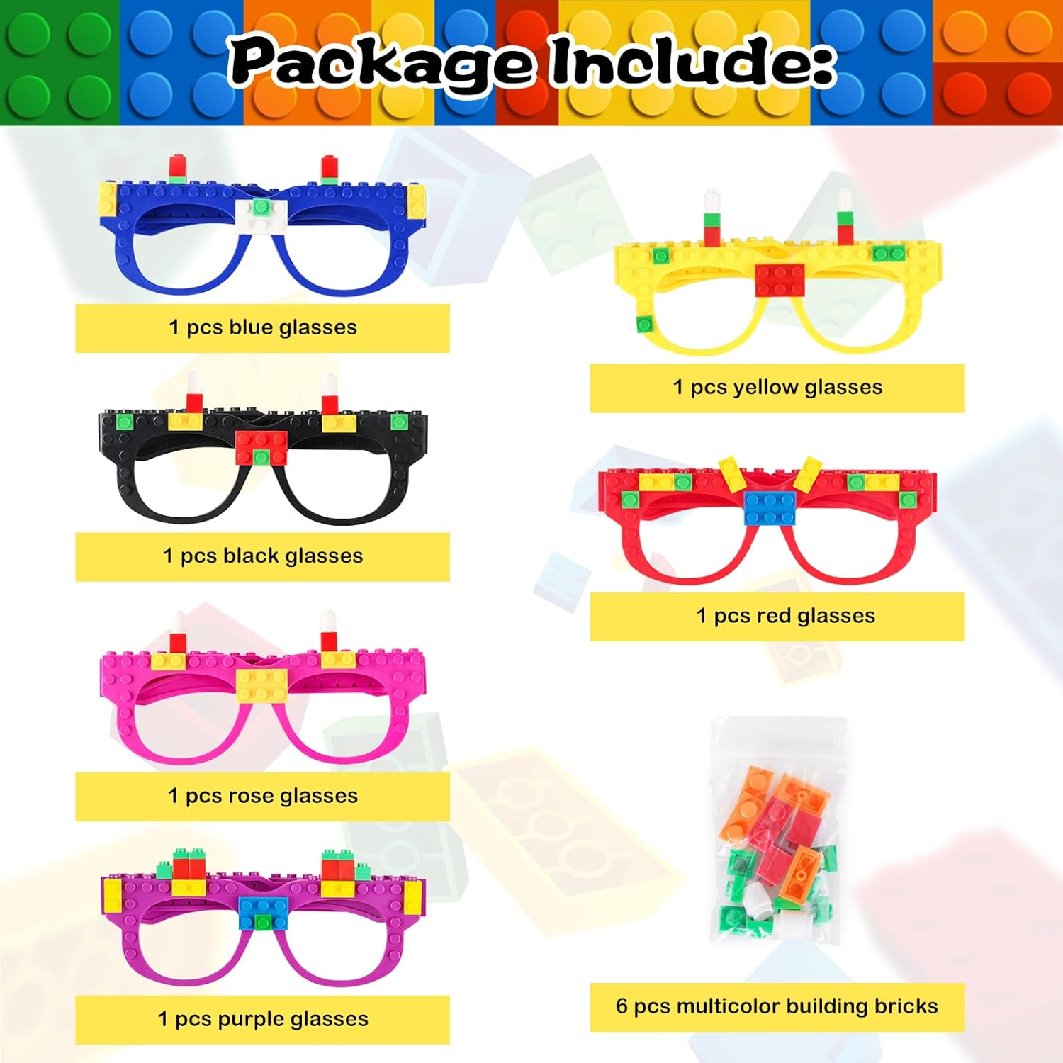 6 Pcs DIY Building Bricks Glasses for Kids
