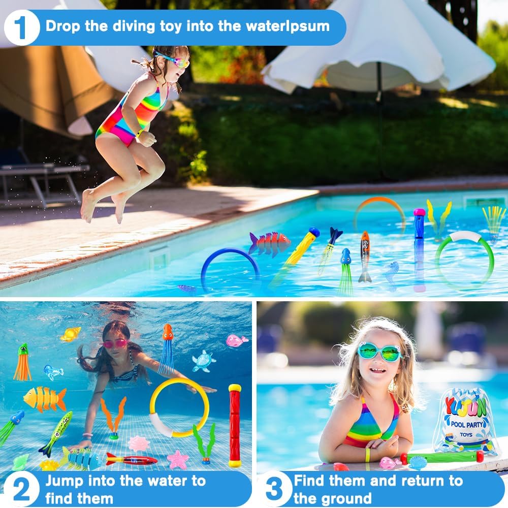 YUJUN 35PCS Pool Diving Toy Set for Kids