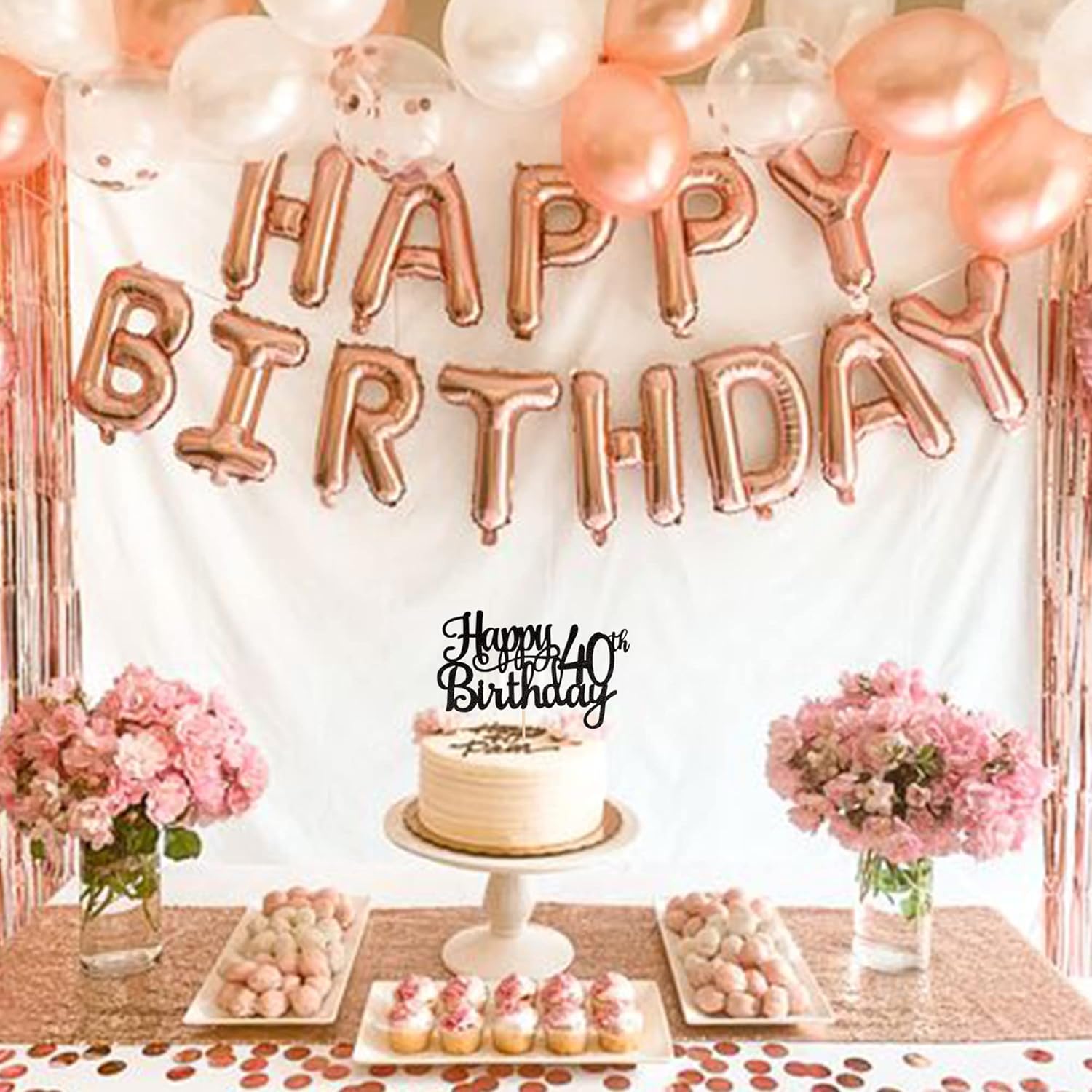 Happy 40th Birthday Cake Topper with Glitter Bamboo Stick