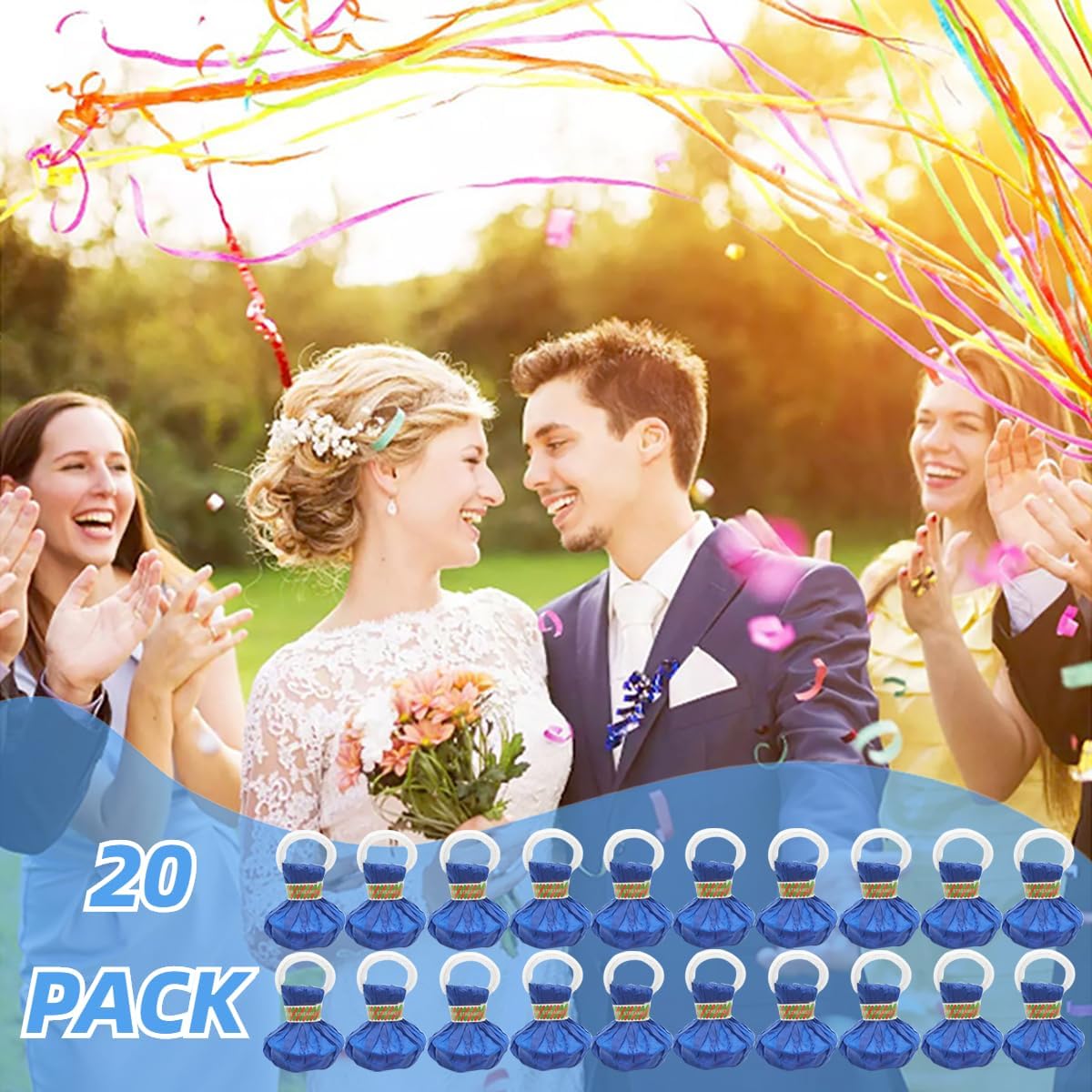 20 Pack No Mess Streamers for Birthday Wedding Party Celebration Blue