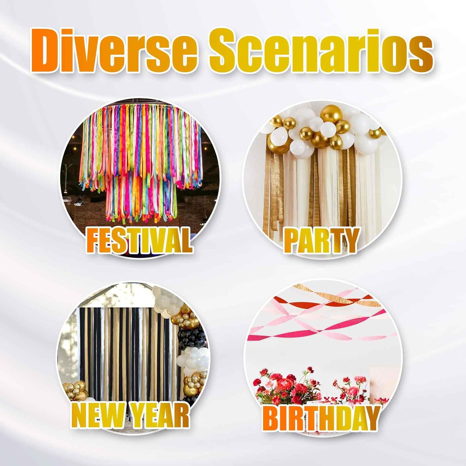 Gold and Black Crepe Paper Streamers 12 Rolls Party Decor