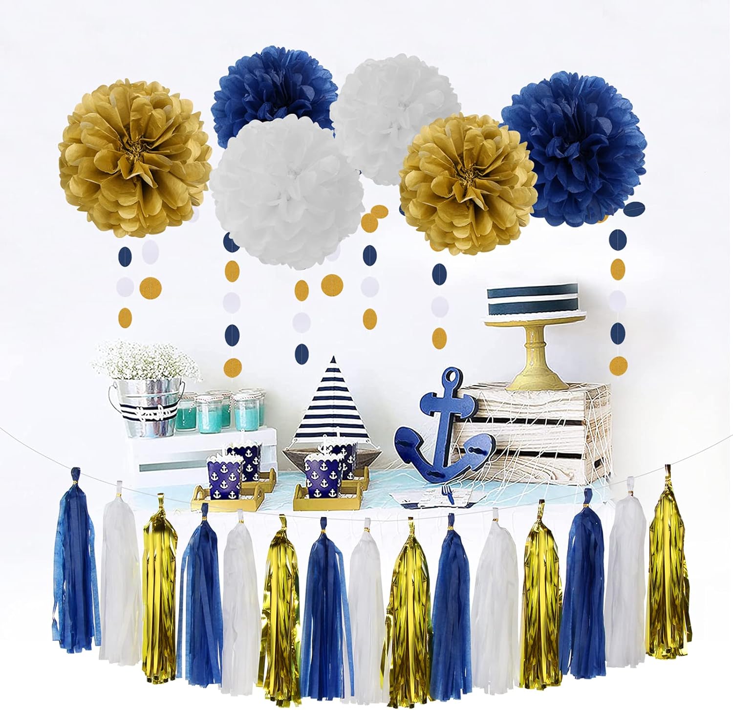 Navy Blue White Gold Party Decoration Kit 23pcs