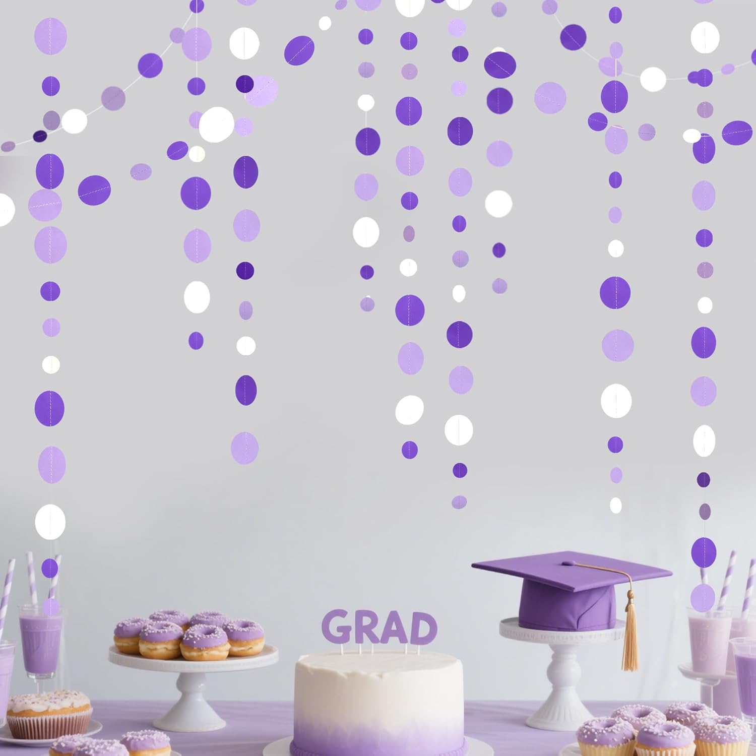 46 Ft Purple White Circle Dot Garland for Birthday Wedding Baby Shower