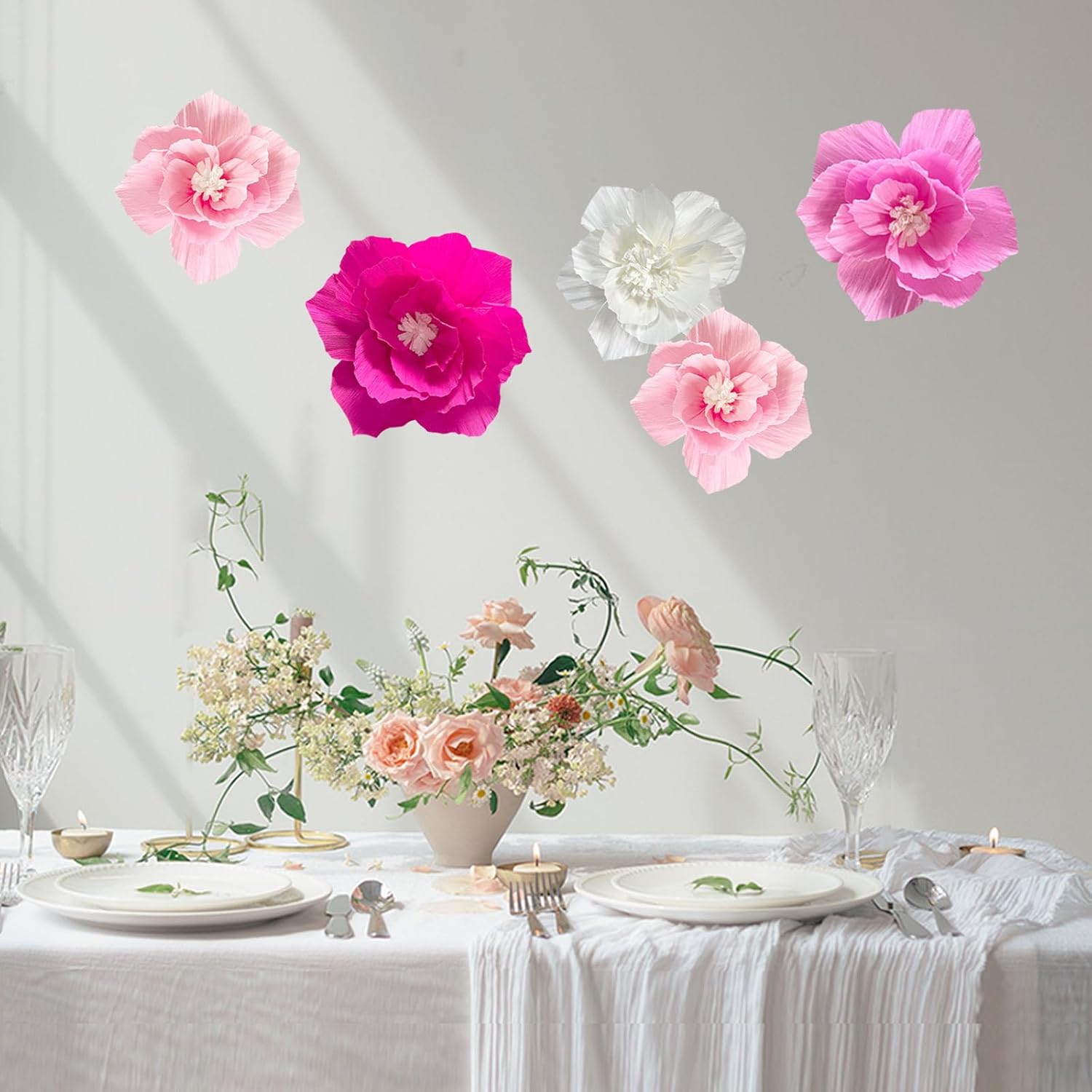 ANSOMO Pink Paper Flowers Artificial Crepe Tissue Wall Decor