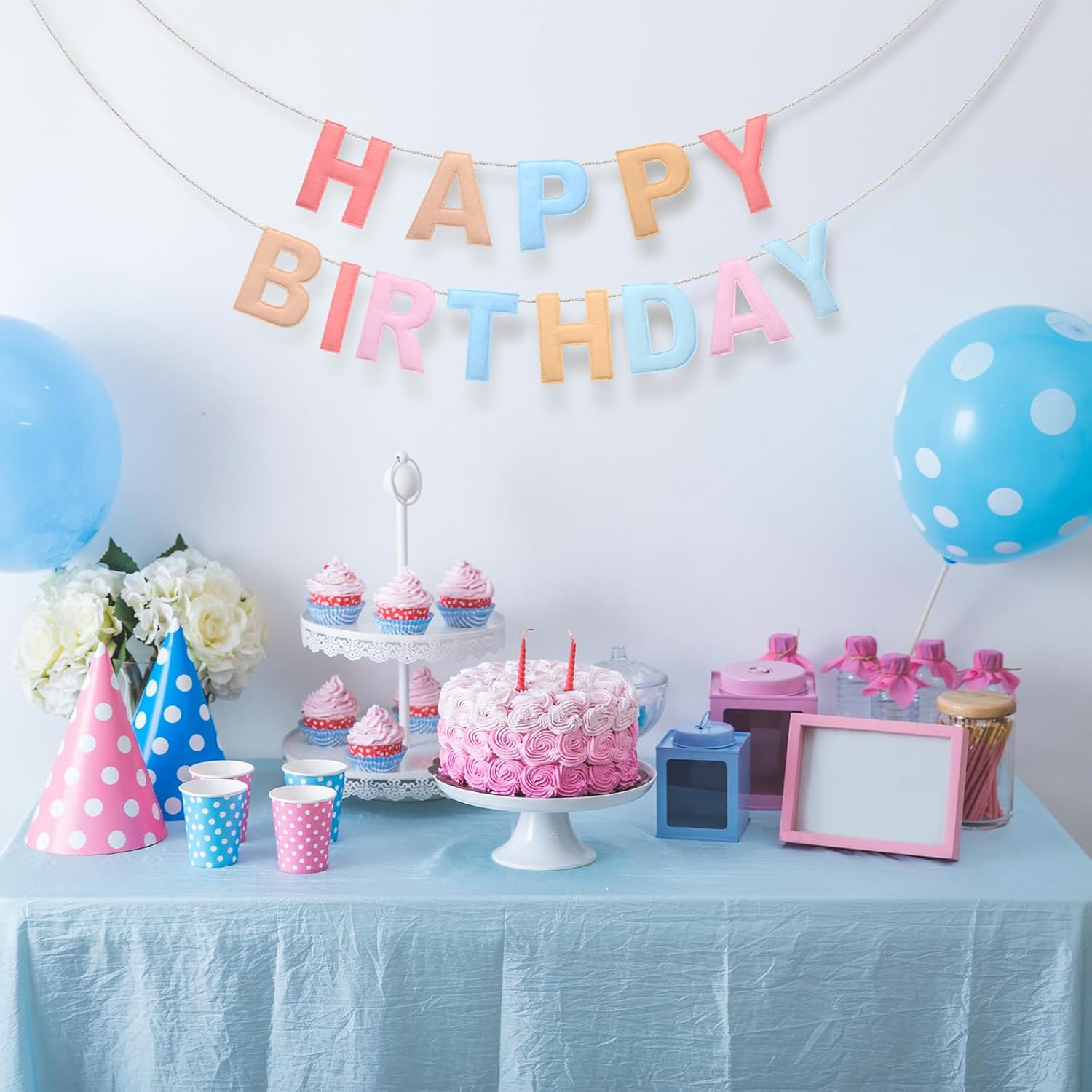 Felt Happy Birthday Garland Rainbow Banner Reusable Party Decor