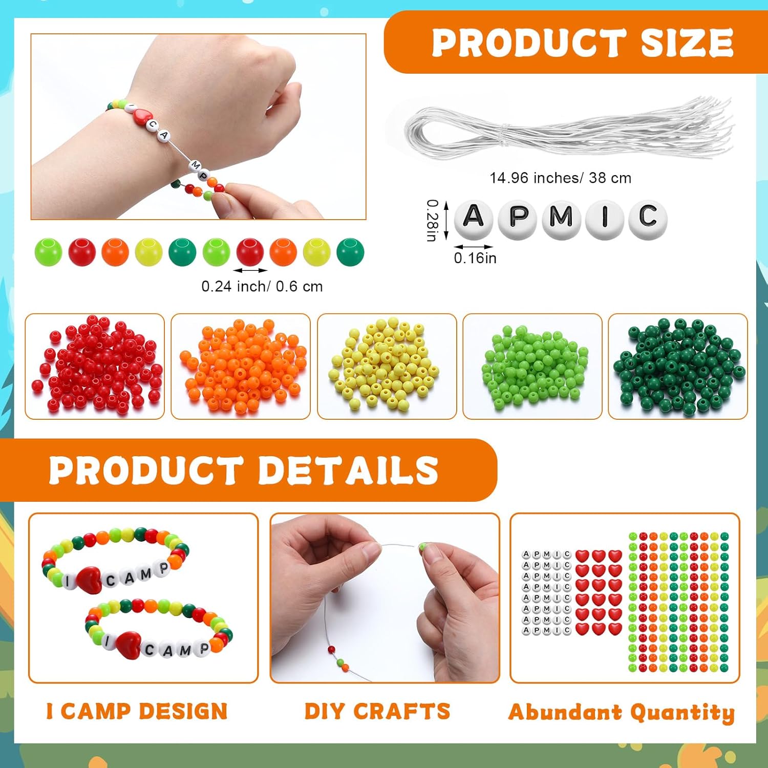 Tondiamo 36 Sets Camp Beaded Bracelet Craft Kit