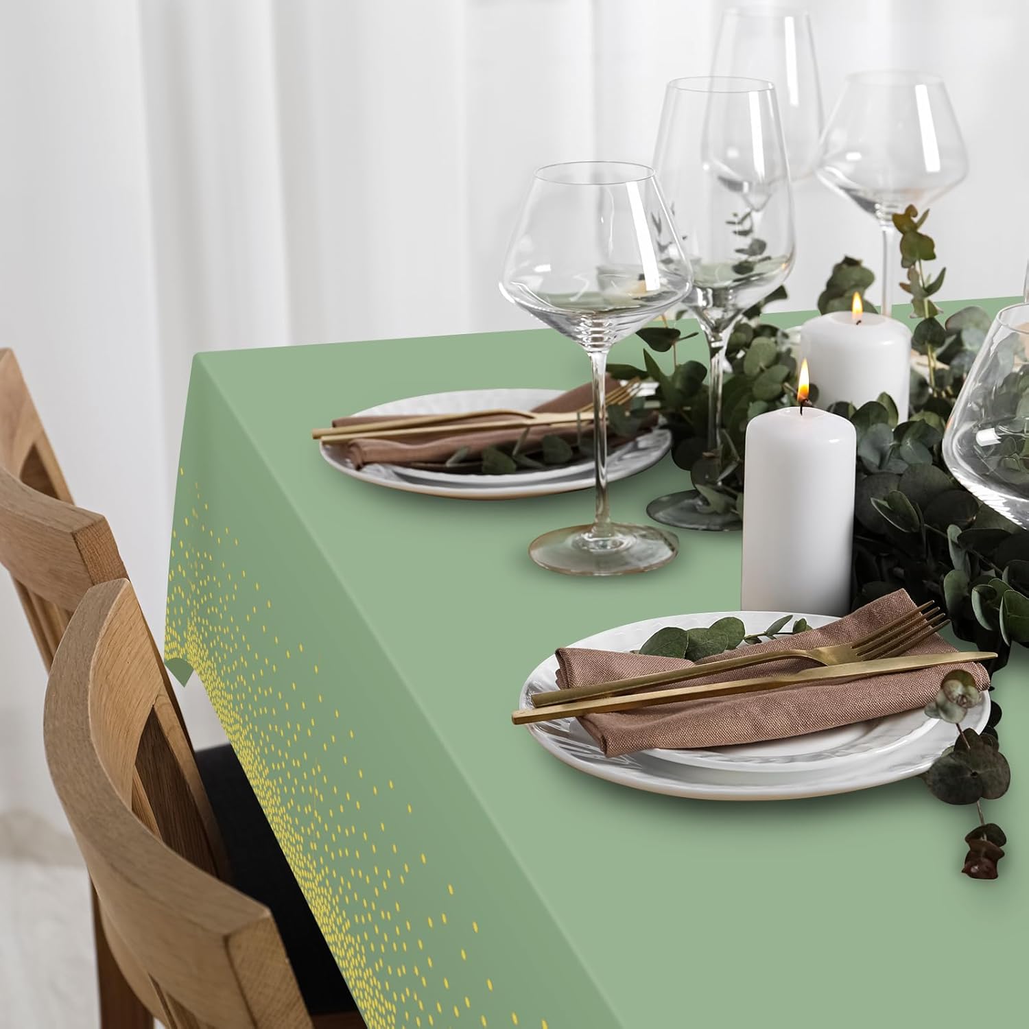 FunnyPars 3 Pack Sage Green Gold Tablecloth 54x108
