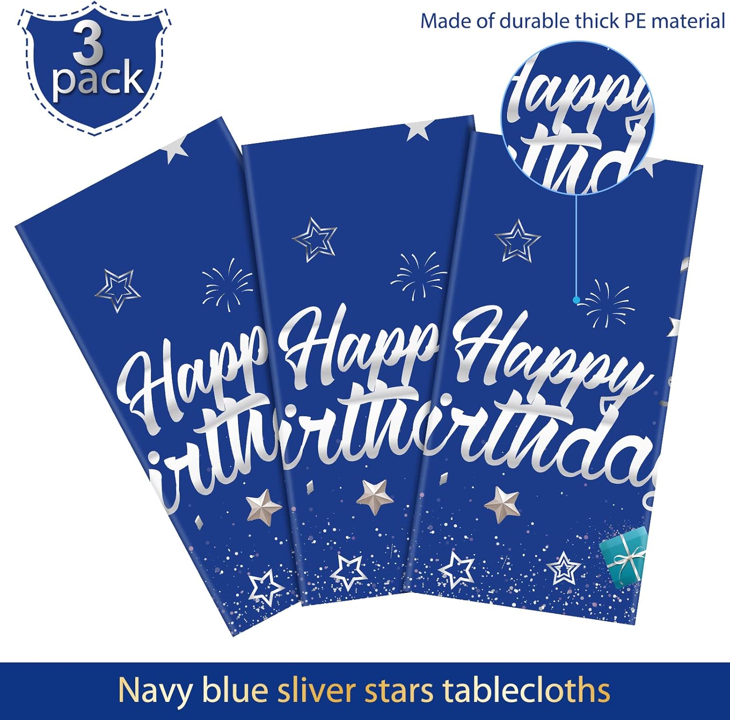 Tegeme Navy Blue Starry Confetti Table Covers - 3 Pack for Birthday Parties