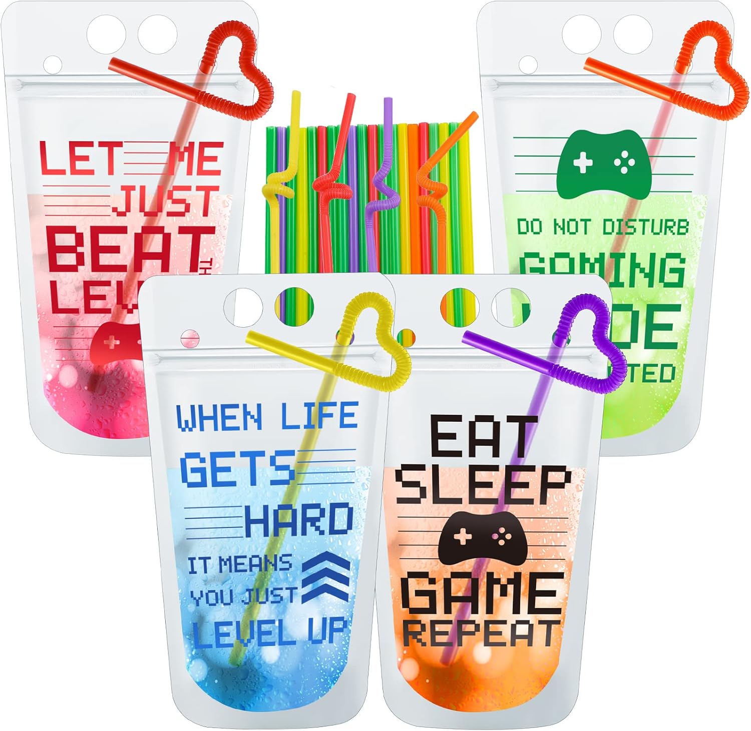 Suclain 24 Pcs Video Game Party Drink Pouch Cups with Straws