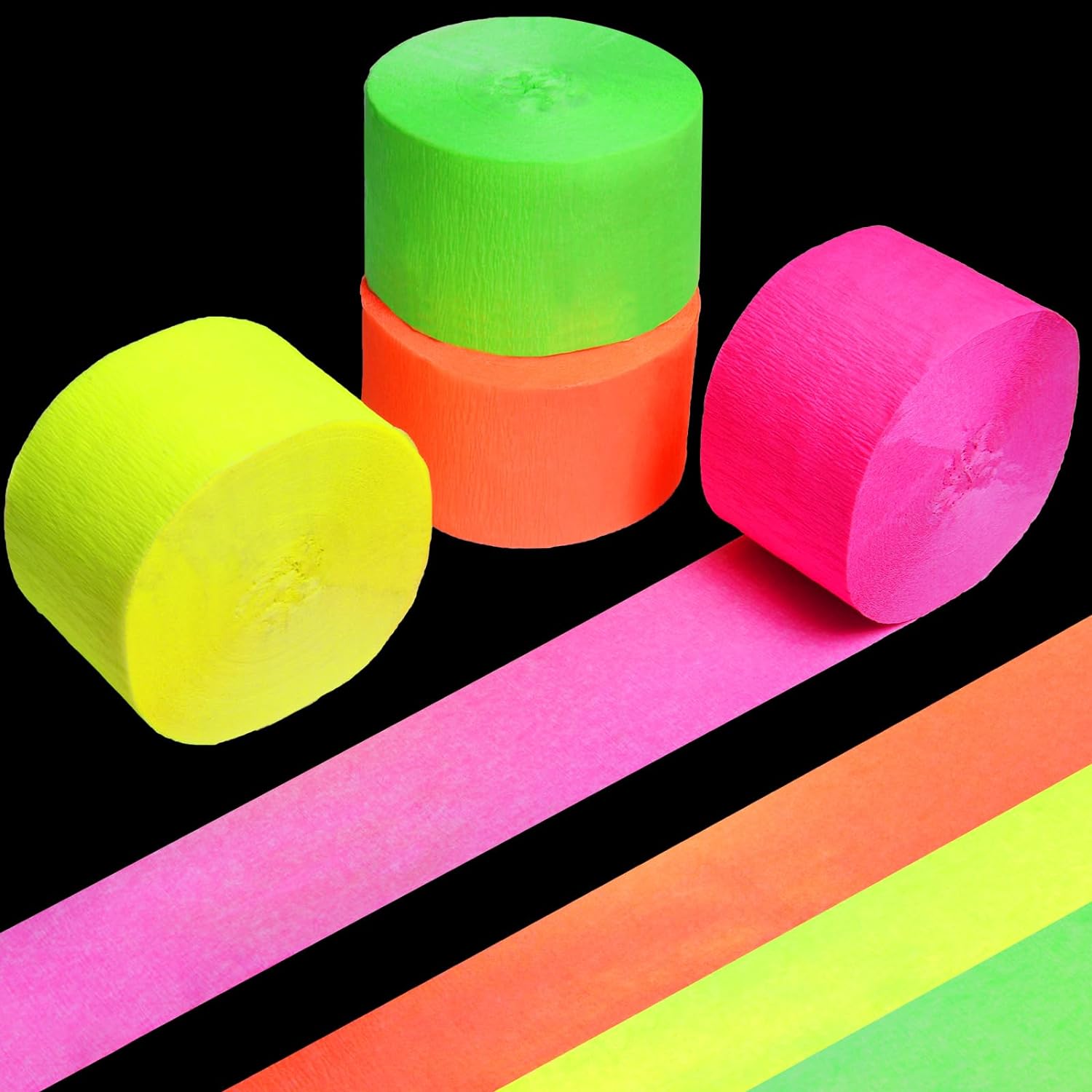 Neon Streamers Glow in The Dark Crepe Paper Set