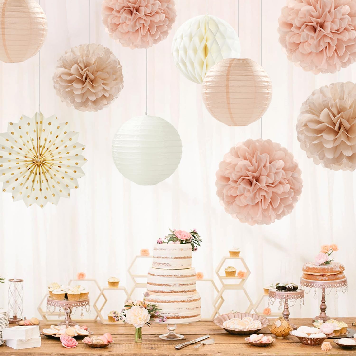 Champagne Gold Beige Peach Boho Party Decor Streamers